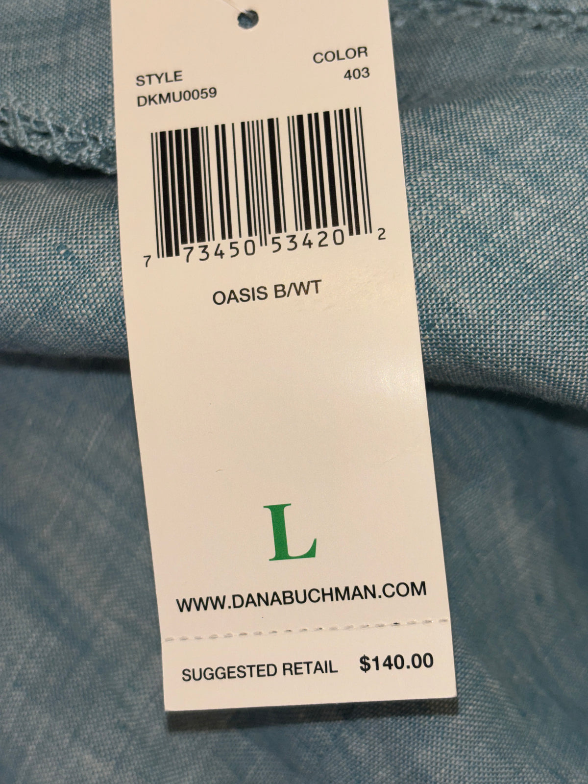 Dana Buchman Linen Top | Oasis Teal Blue Embroidered V-Neck | Size L | New With Tags