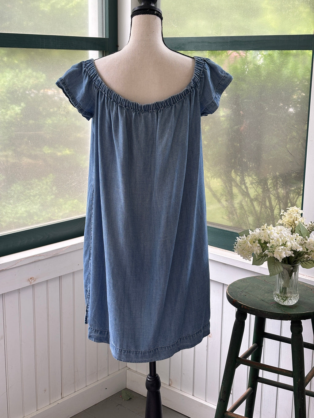 Cloth & Stone Chambray Shift Dress | Tencel Off-Shoulder | Size M | Like New