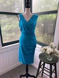 Diane von Furstenberg Ruched Faux-Wrap Dress | Teal Blue | Size M | Like New