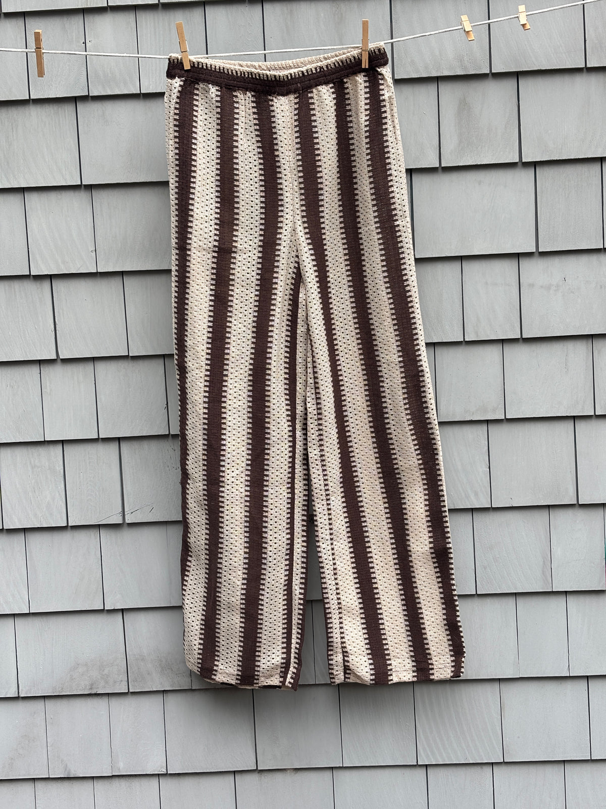 Iisla & Bird Crochet Stripe Wide Leg Pants | Cream & Brown | Size 4 (S) | New With Tags