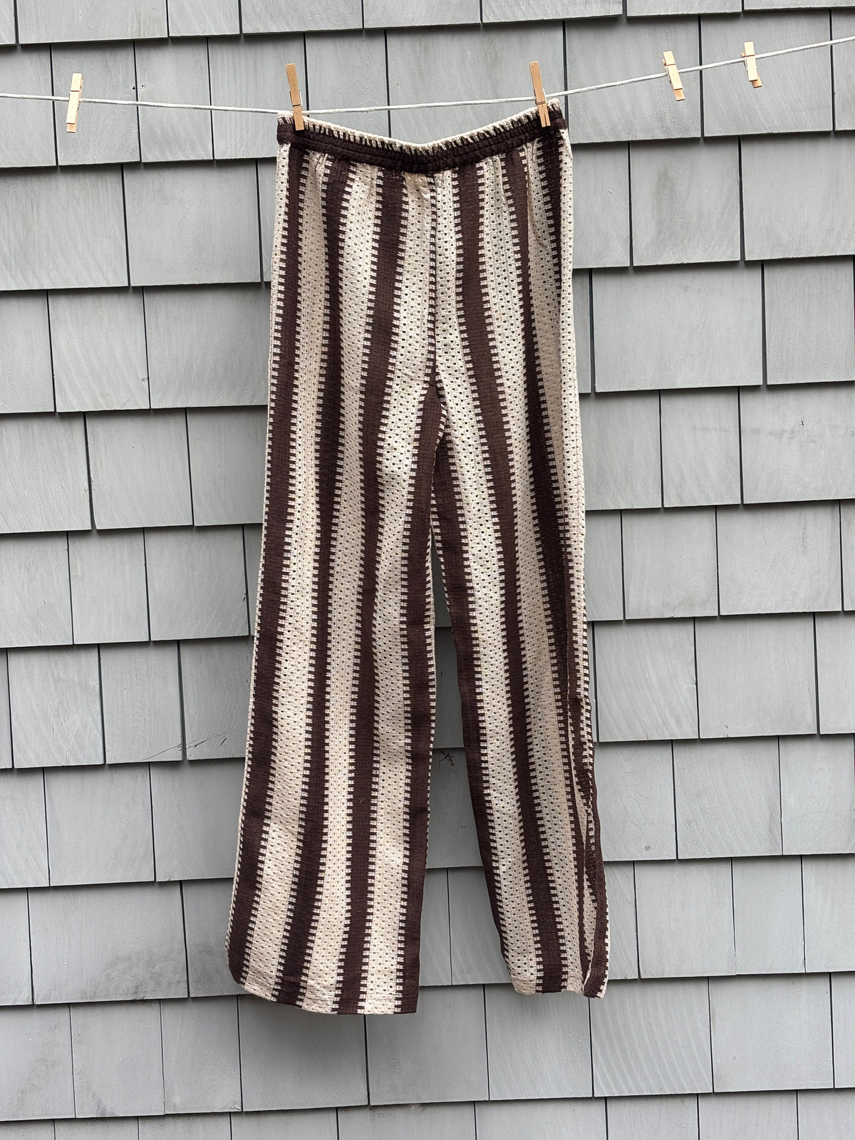 Iisla & Bird Crochet Stripe Wide Leg Pants | Cream & Brown | Size 4 (S) | New With Tags