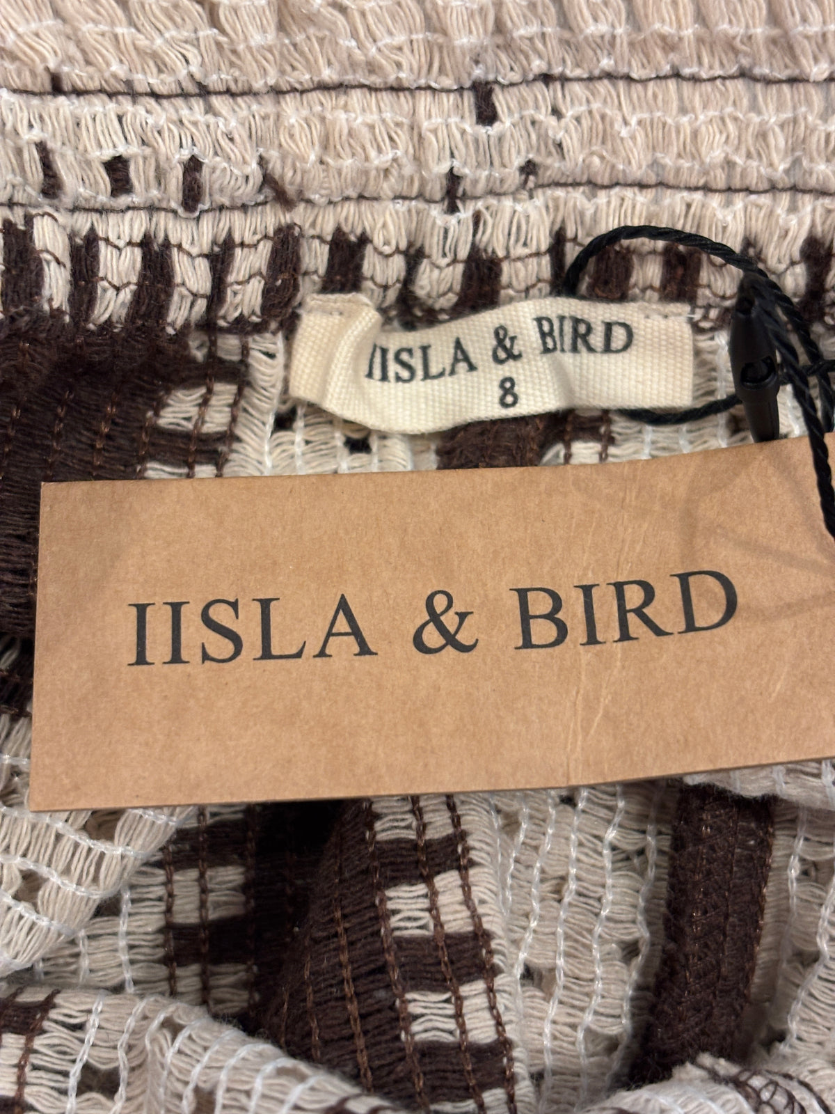 Iisla & Bird Crochet Stripe Wide Leg Pants | Cream & Brown | Size 4 (S) | New With Tags