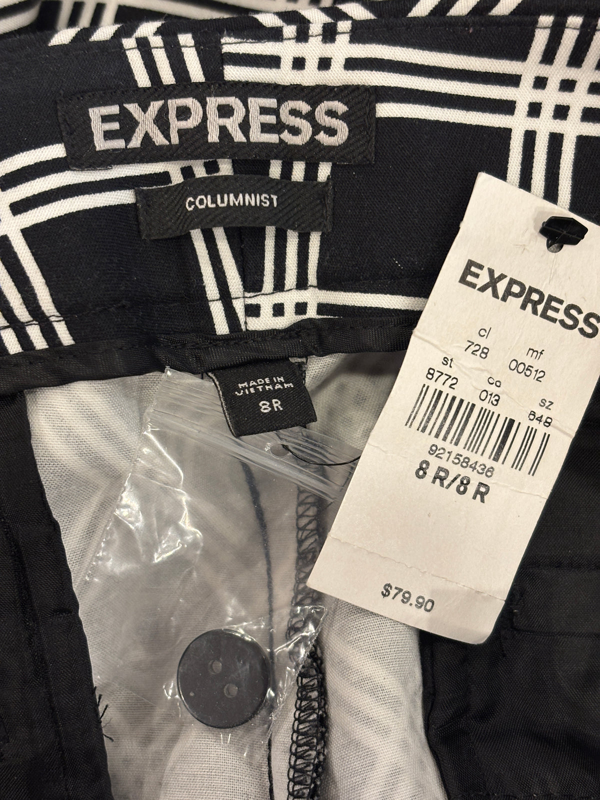 Express Columnist Crop Pant | Black & White Diagonal Plaid | Size 8 | New With Tags