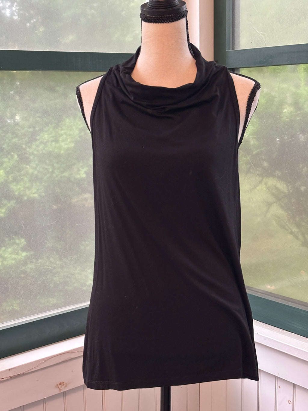 Trina Turk Cowl Neck Open Back Tank | Black | Size XL | Like New