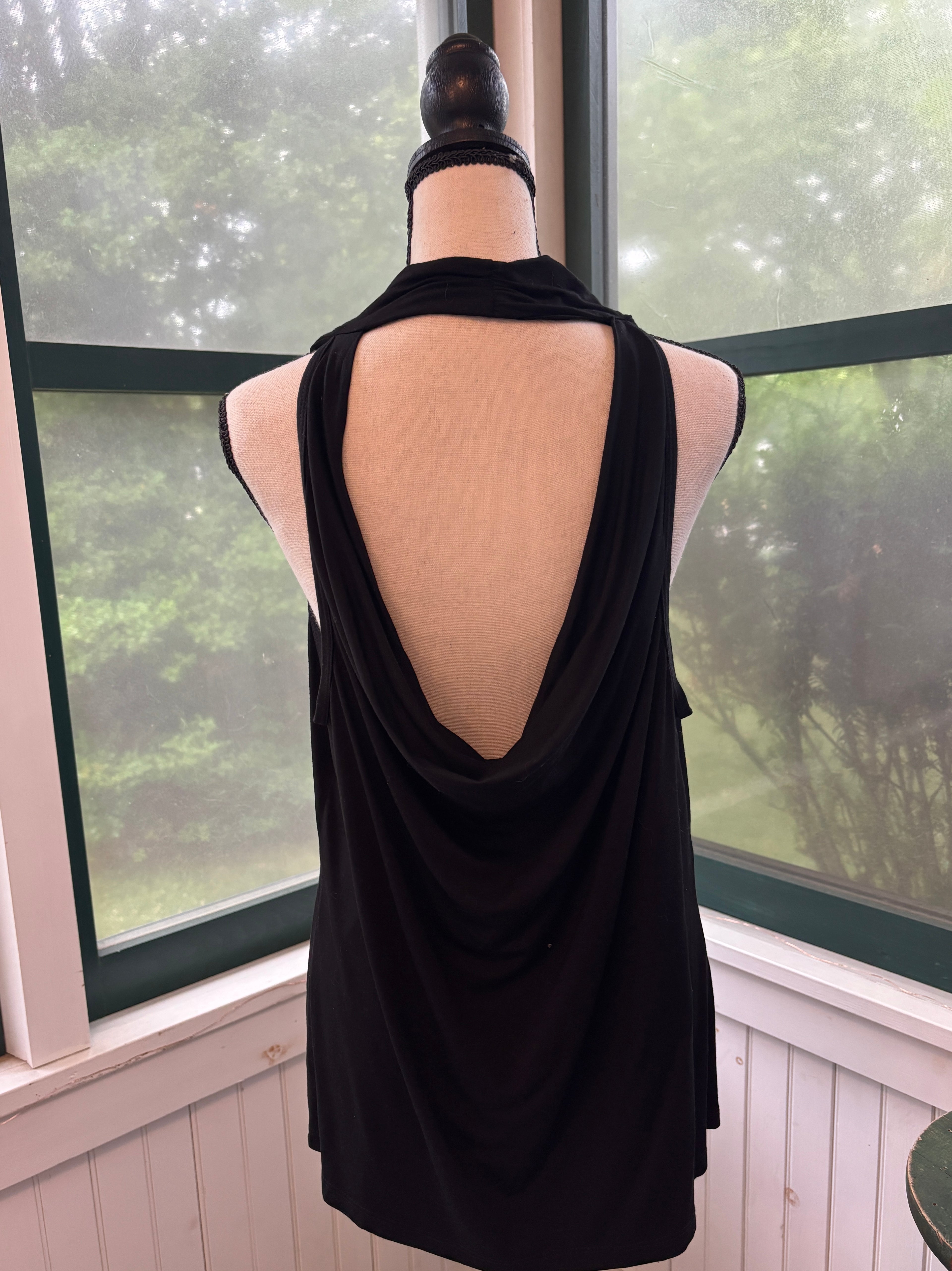 Trina Turk Cowl Neck Open Back Tank | Black | Size XL | Like New