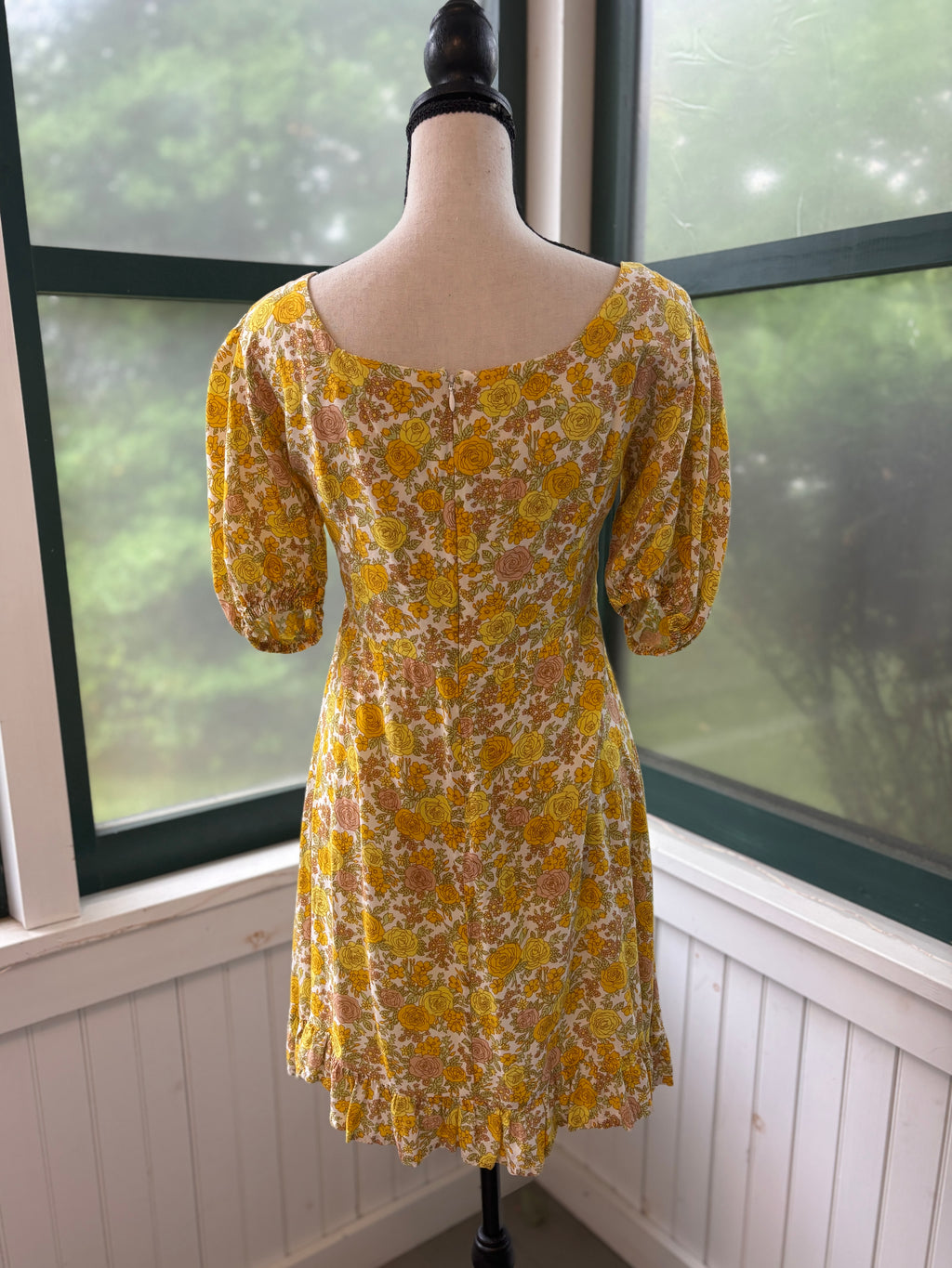 Faithfull the Brand Puff Sleeve Mini Dress | Yellow Rose Floral | Size 6 (M) | Like New