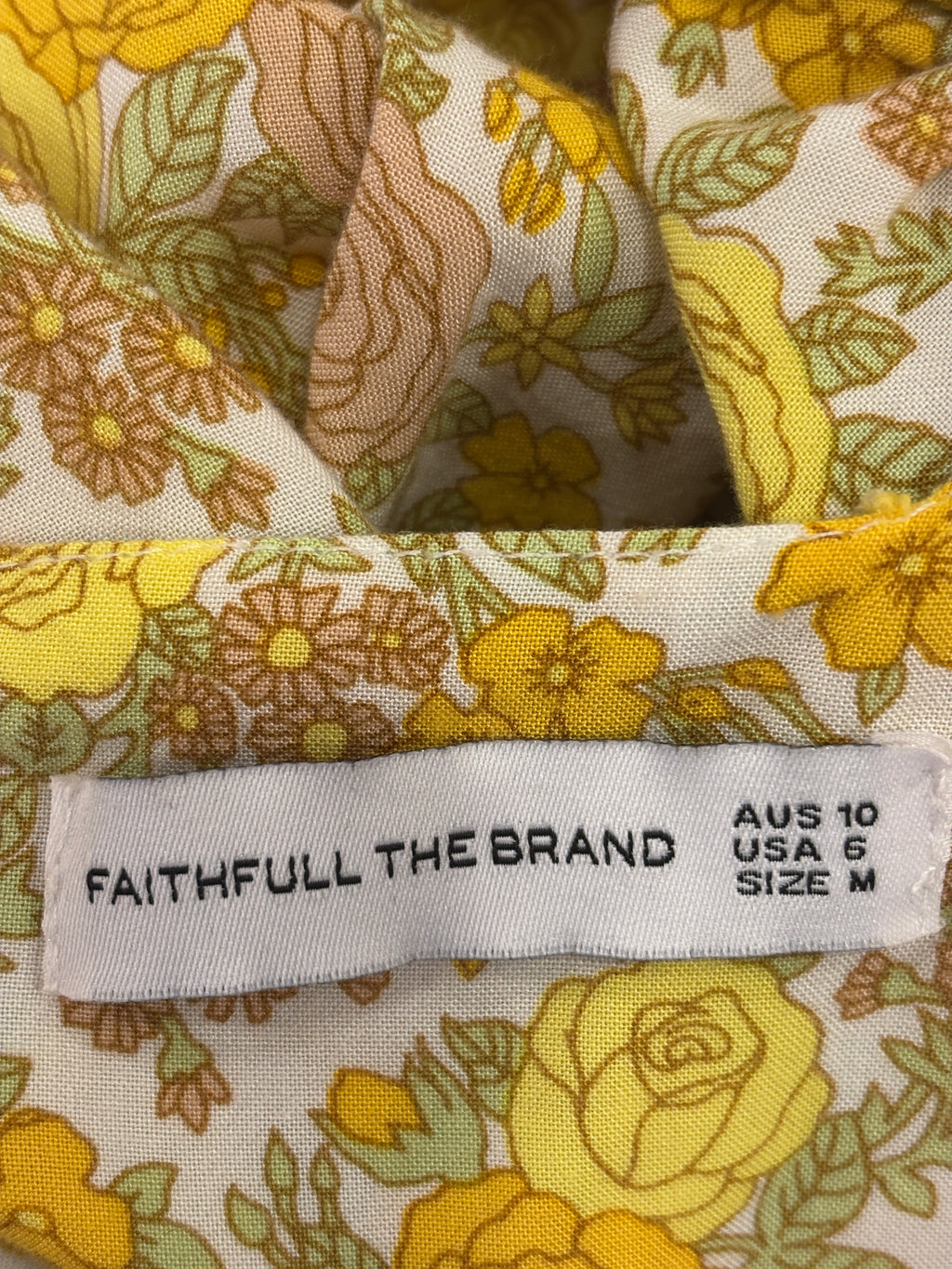Faithfull the Brand Puff Sleeve Mini Dress | Yellow Rose Floral | Size 6 (M) | Like New
