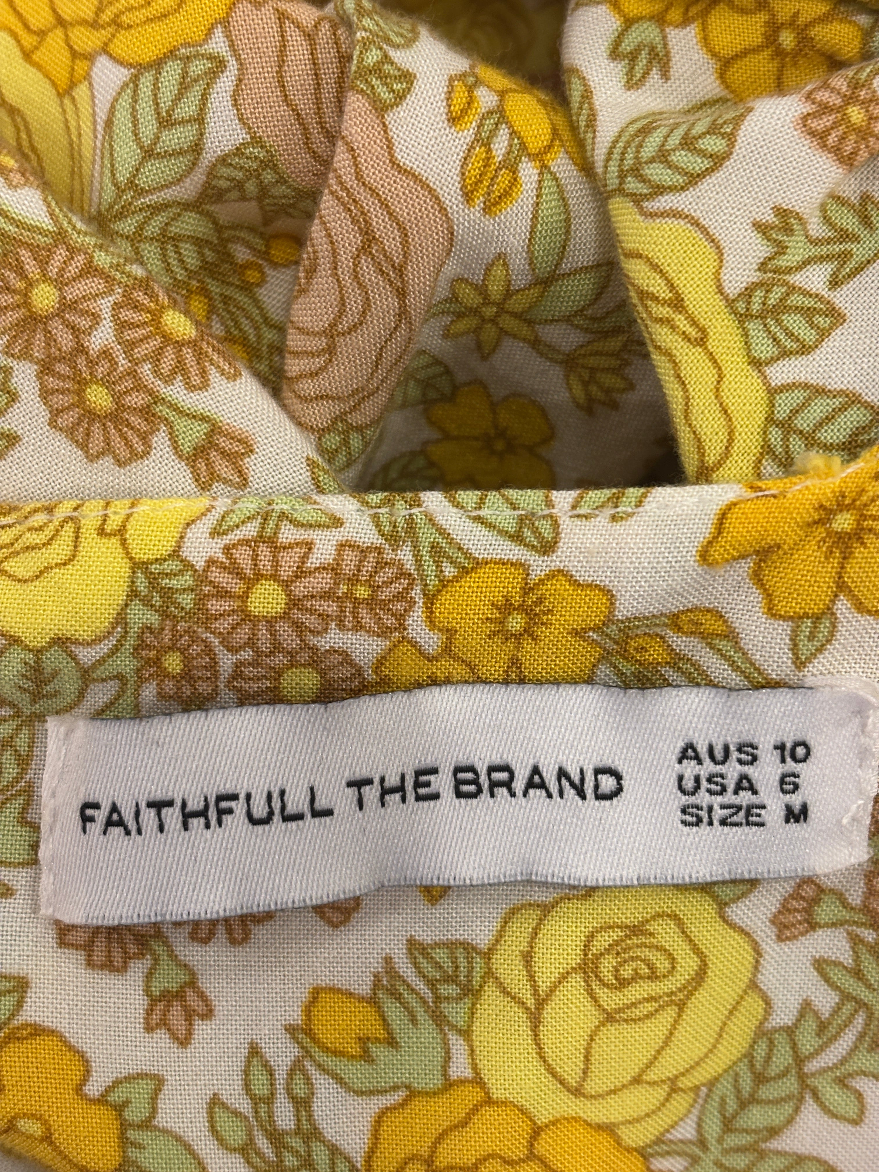 Faithfull the Brand Puff Sleeve Mini Dress | Yellow Rose Floral | Size 6 (M) | Like New