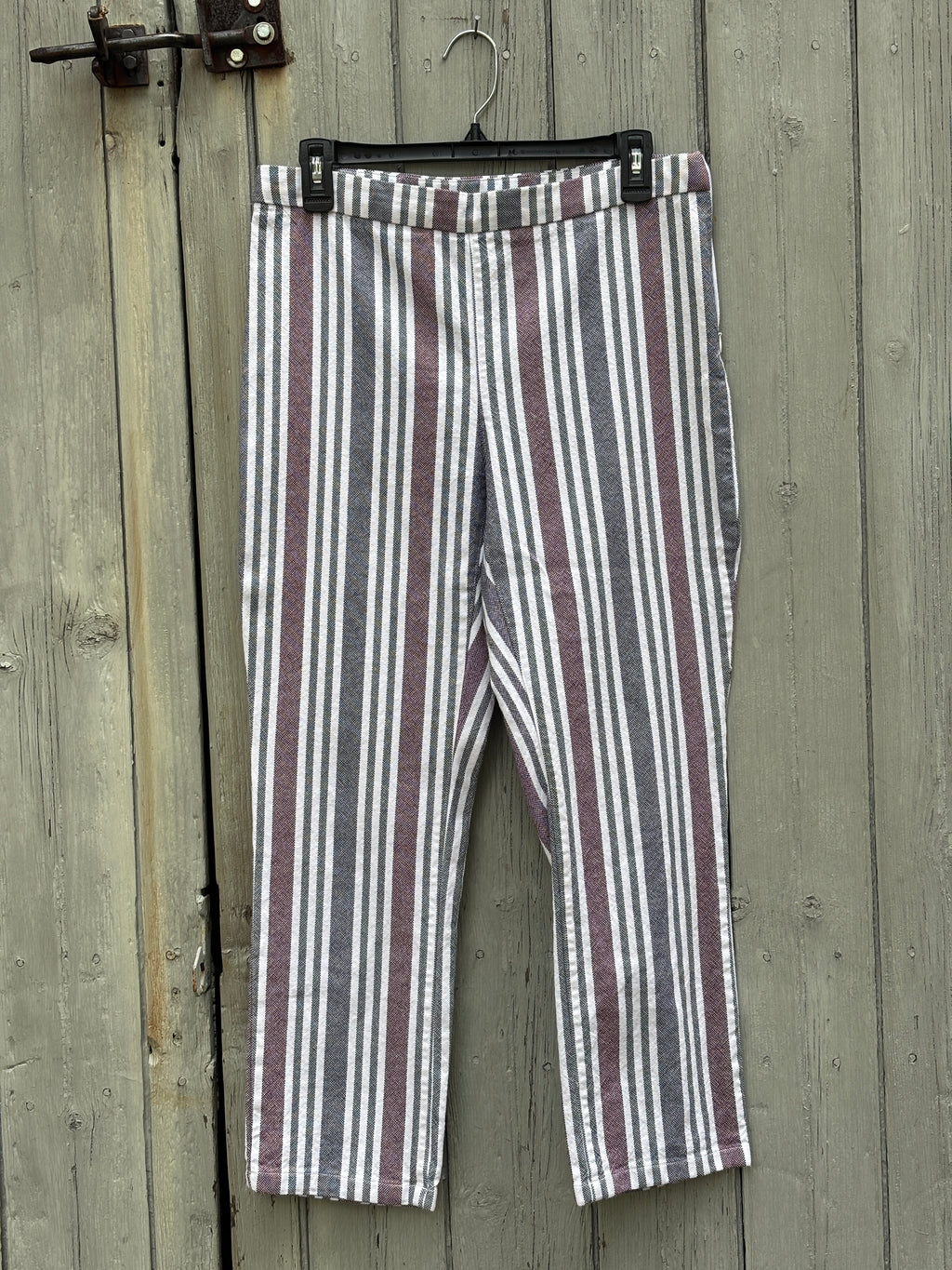 Free People Sun Dazed Striped Linen Blend Crop Pants | Burgundy Multi | Size 6 | Like New