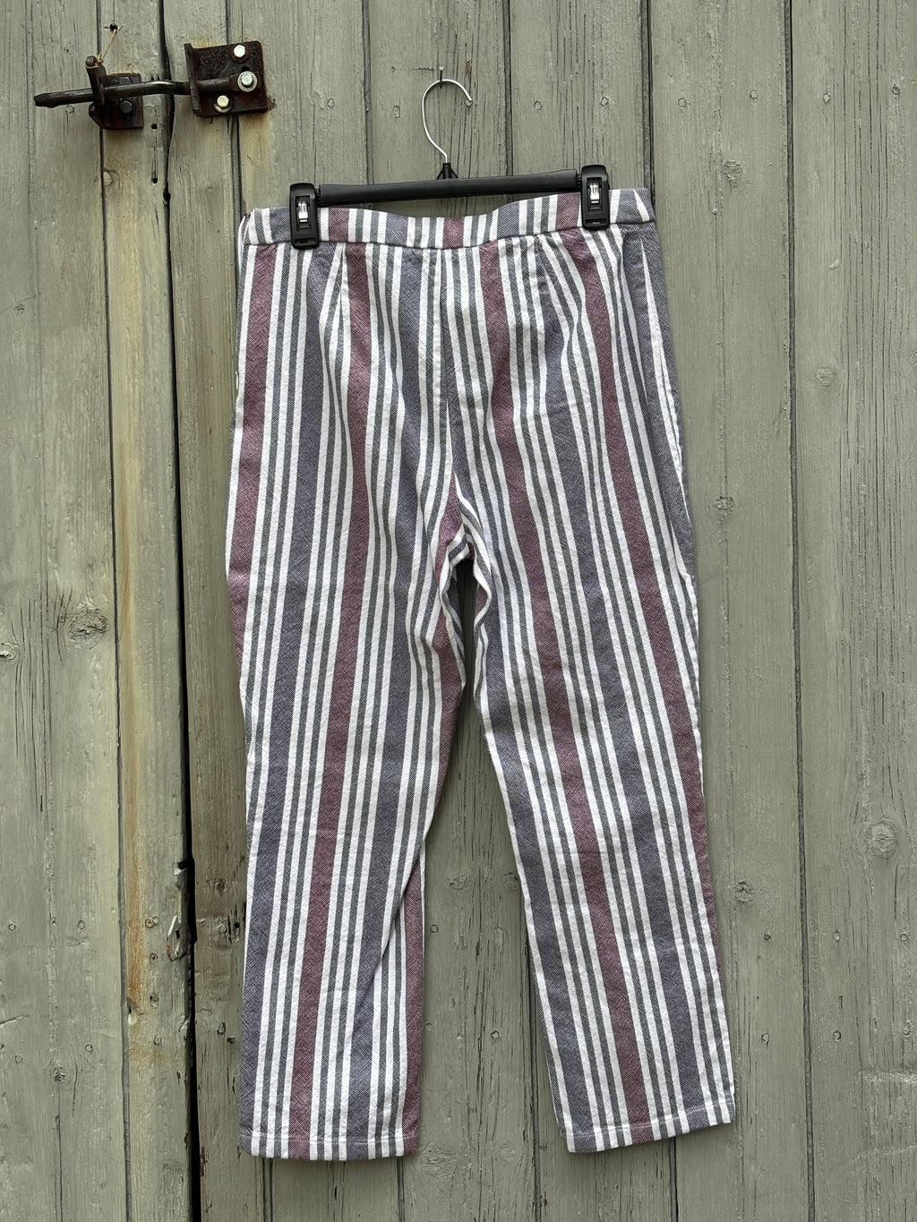 Free People Sun Dazed Striped Linen Blend Crop Pants | Burgundy Multi | Size 6 | Like New