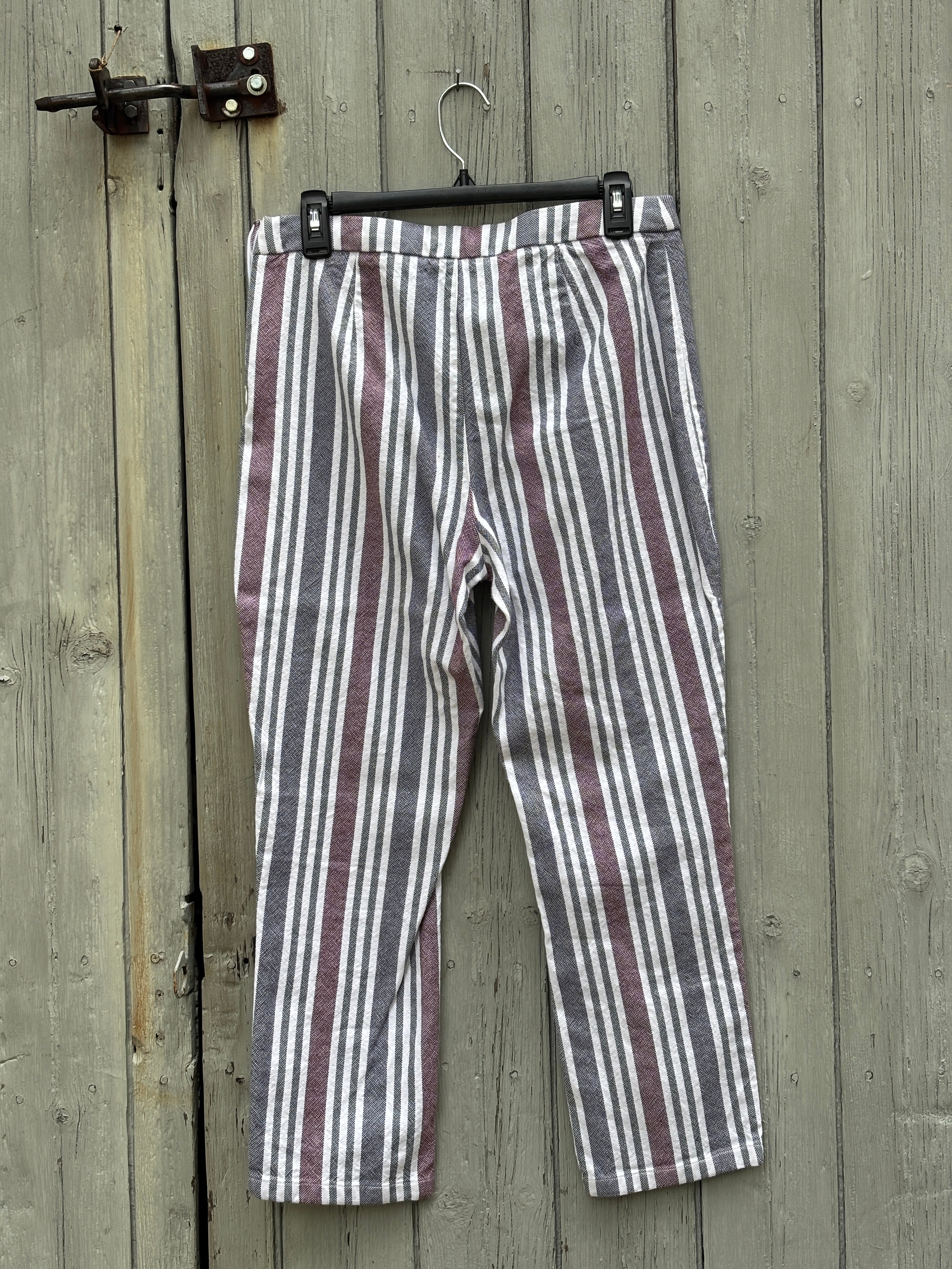 Free People Sun Dazed Striped Linen Blend Crop Pants | Burgundy Multi | Size 6 | Like New