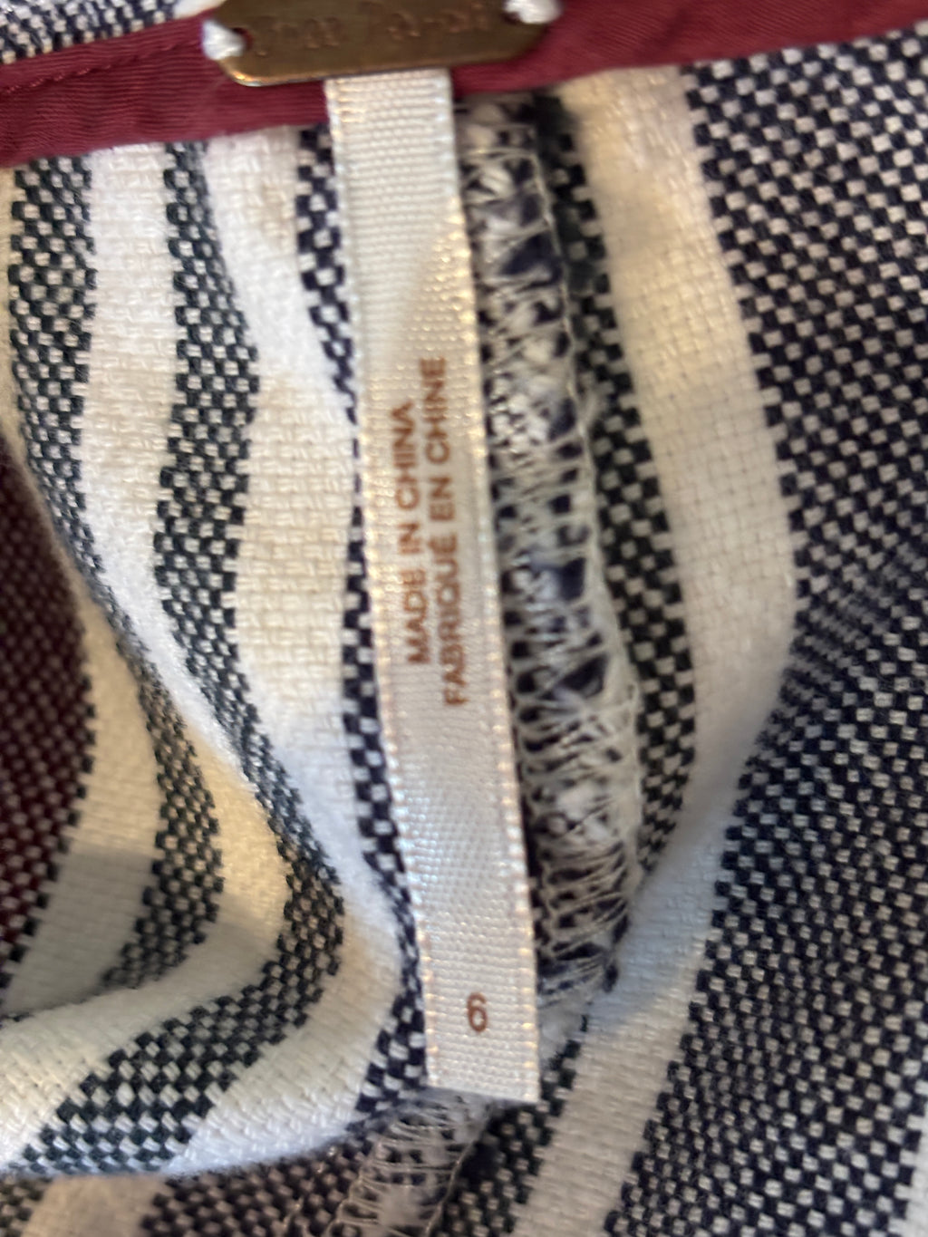 Free People Sun Dazed Striped Linen Blend Crop Pants | Burgundy Multi | Size 6 | Like New