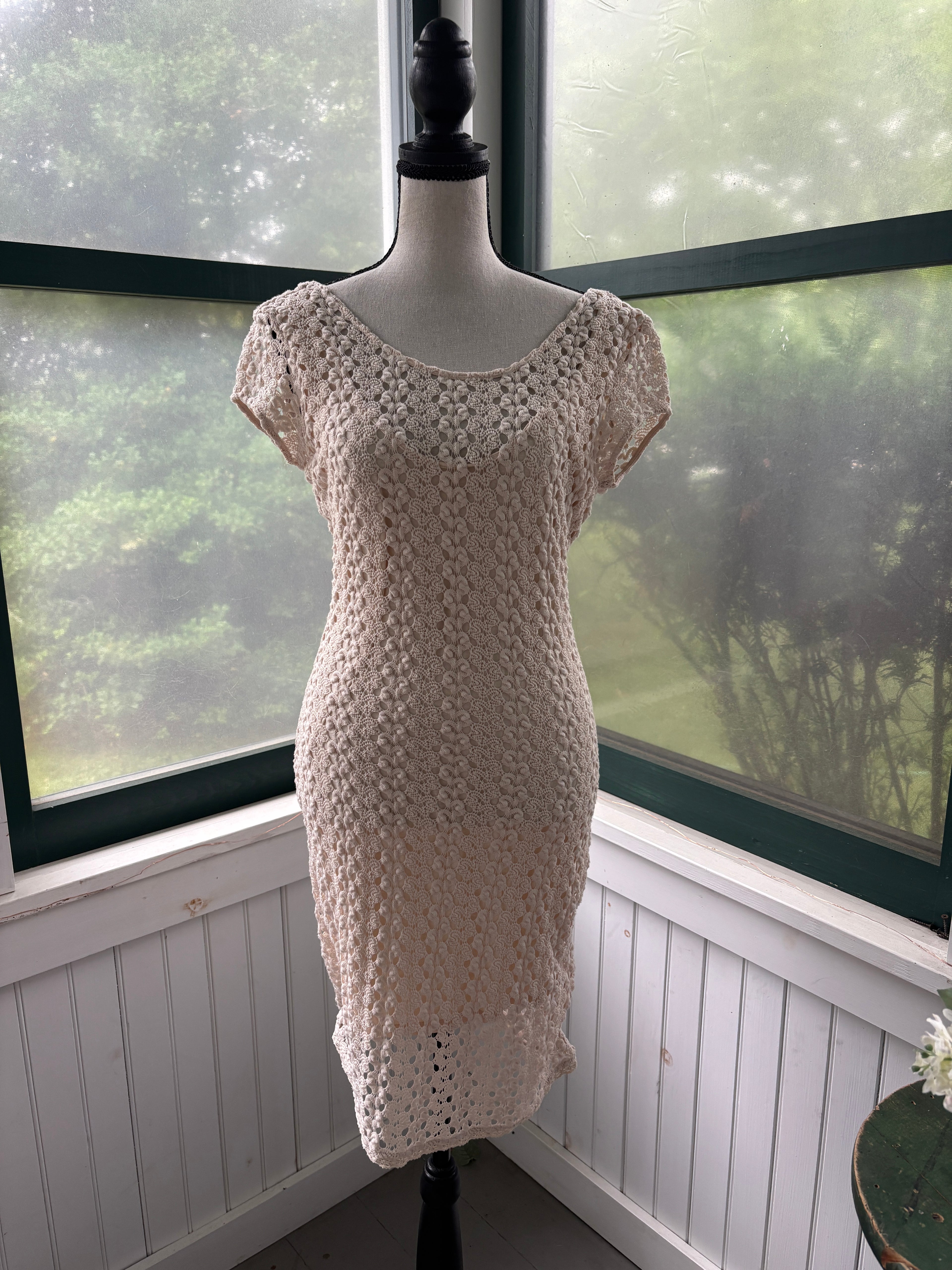 Free People Cream Crochet Lace Midi Dress | Cap Sleeve | Size SP | Like New