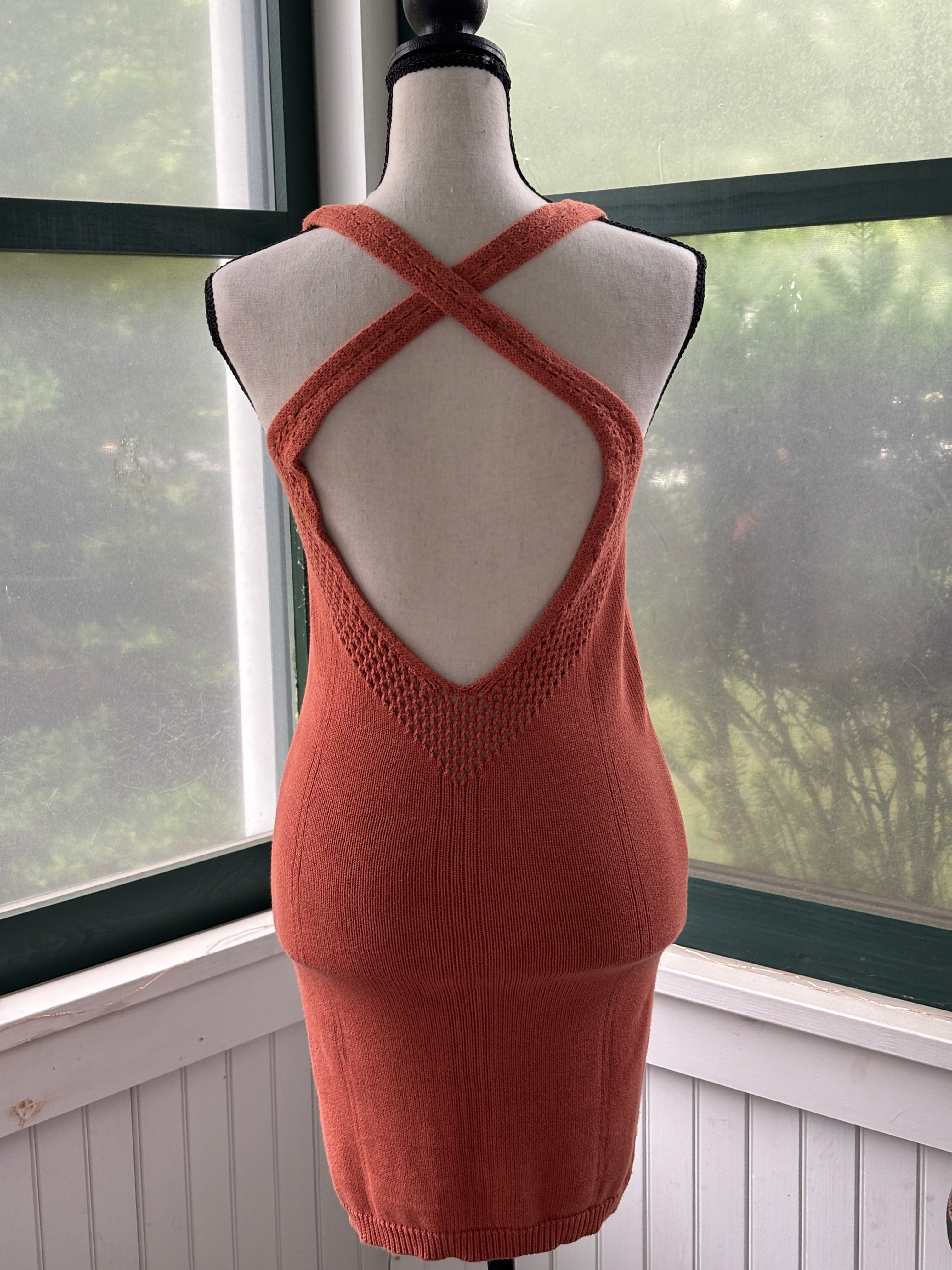 Free People Open-Back Knit Mini Dress | Terracotta | XS Petite | Like New