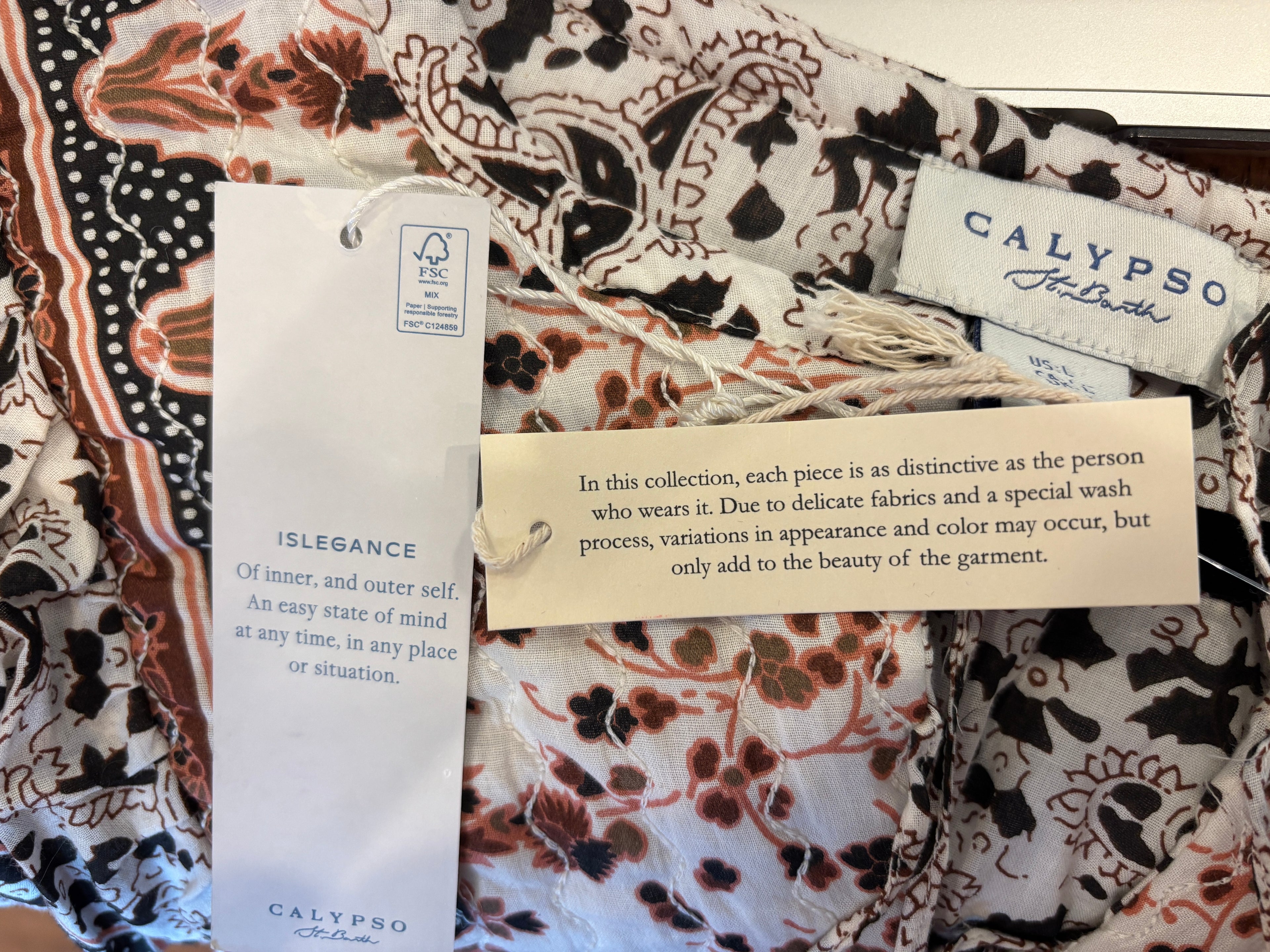 Calypso St. Barth Paisley Block Print Ruffle Blouse | Ivory, Black & Rust | Size L | New with Tags