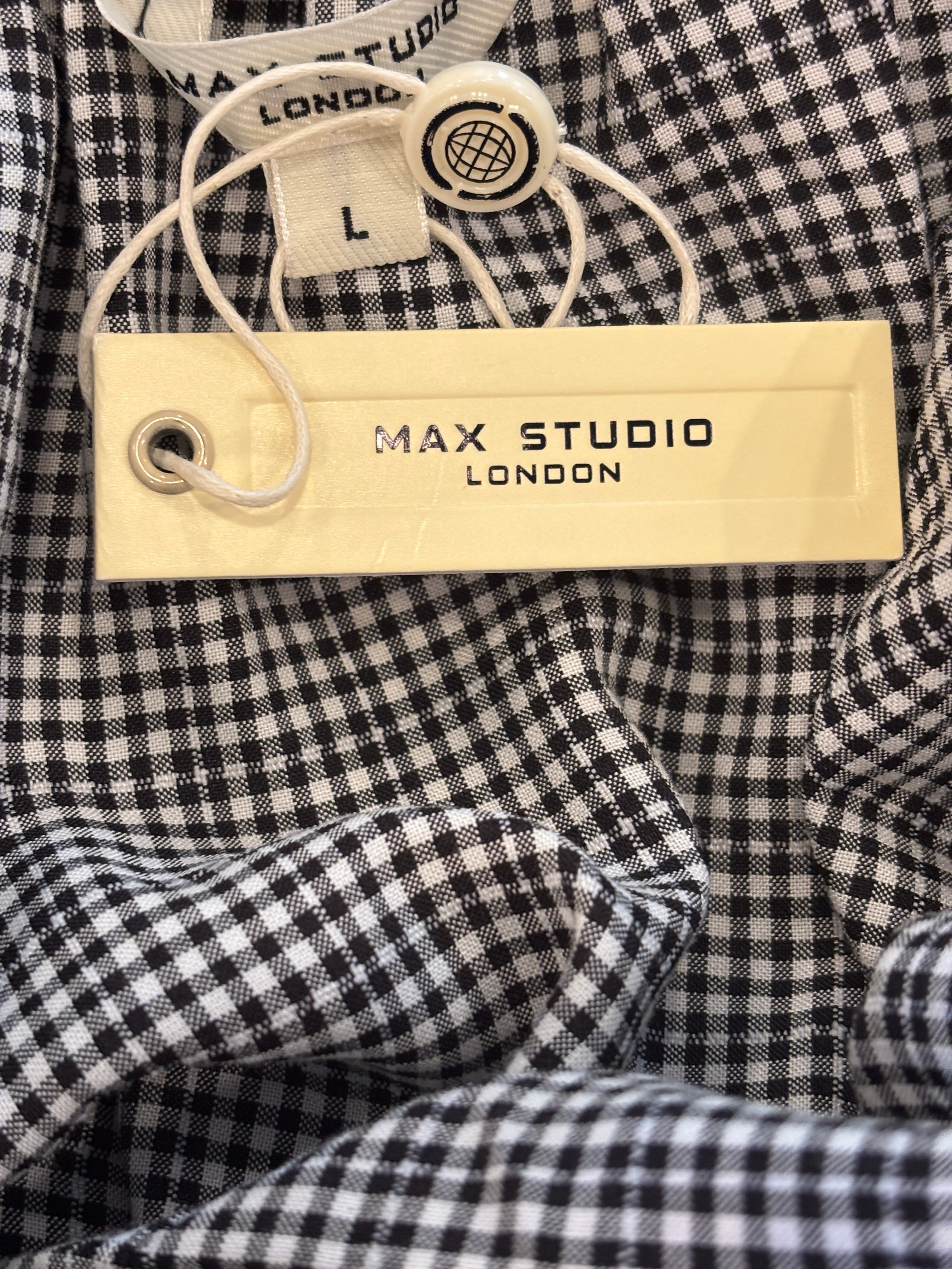Max Studio London Gingham Pleated Tank Top | Black & White | Size L | New with Tags
