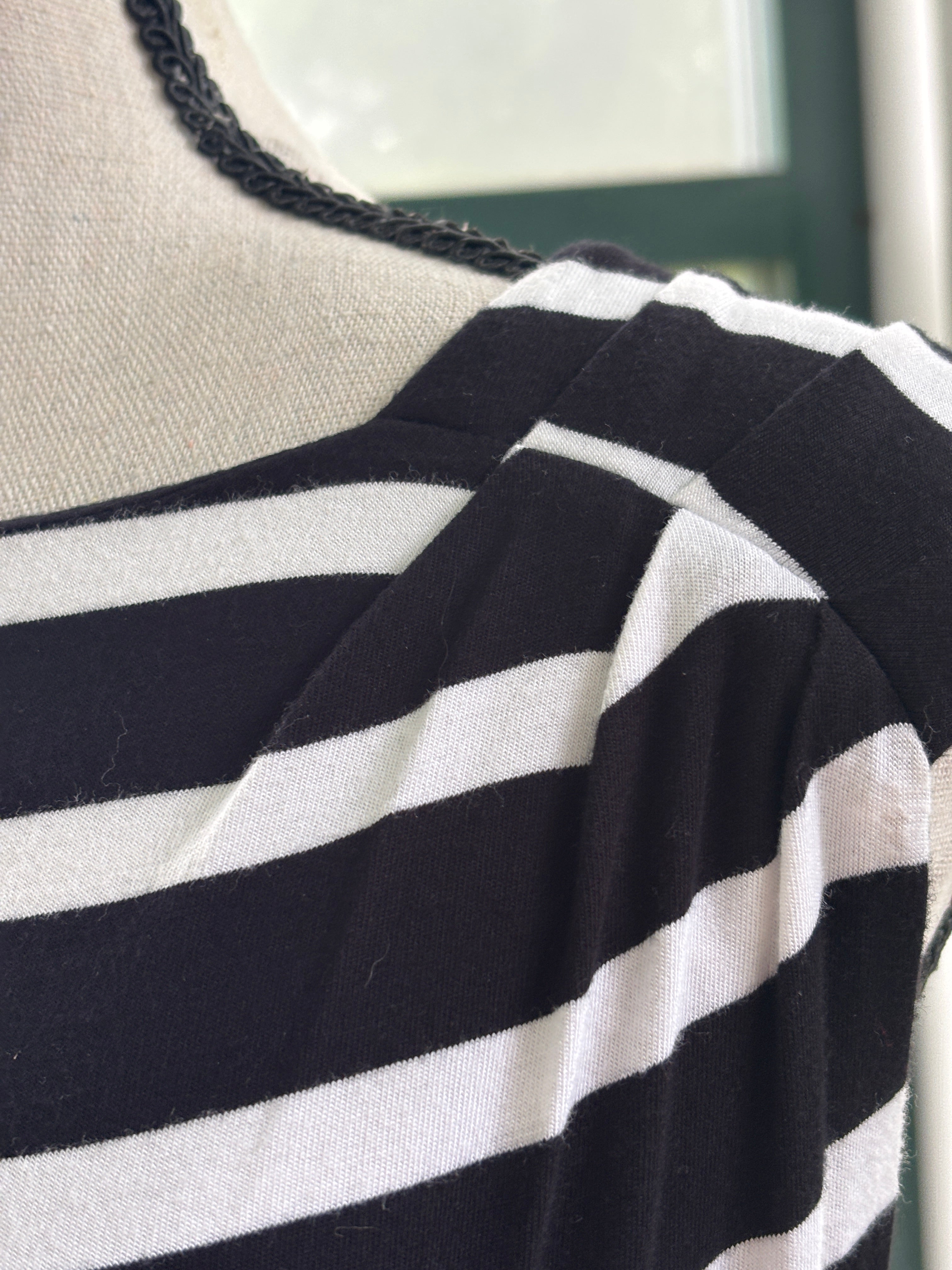 Calvin Klein Black & White Stripe Knit Midi Dress | Boat Neck | Size 6 | Like New