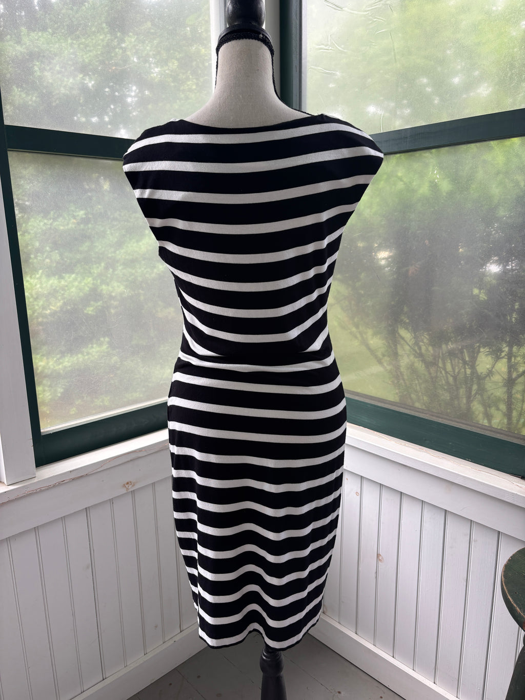 Calvin Klein Black & White Stripe Knit Midi Dress | Boat Neck | Size 6 | Like New