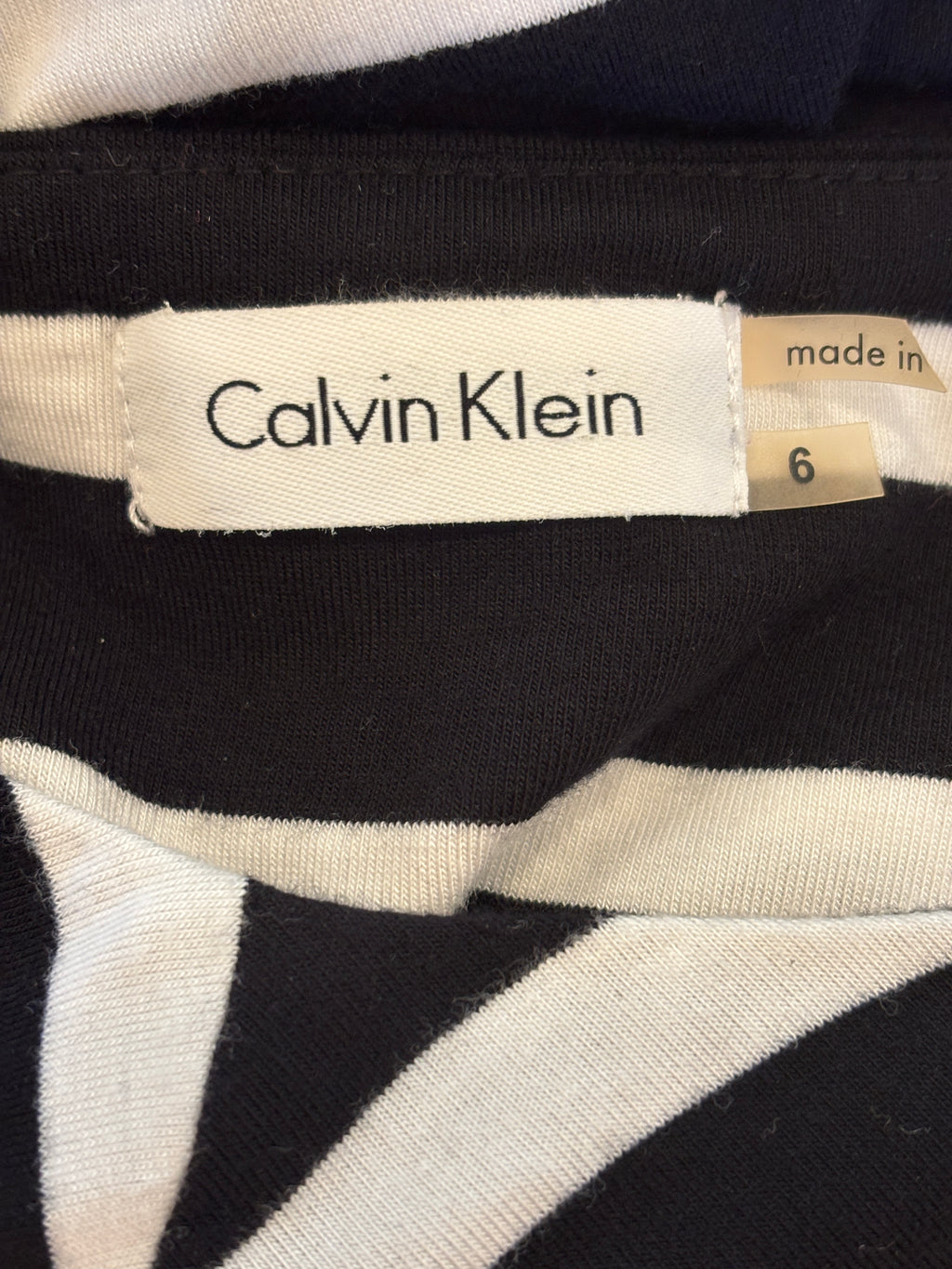Calvin Klein Black & White Stripe Knit Midi Dress | Boat Neck | Size 6 | Like New
