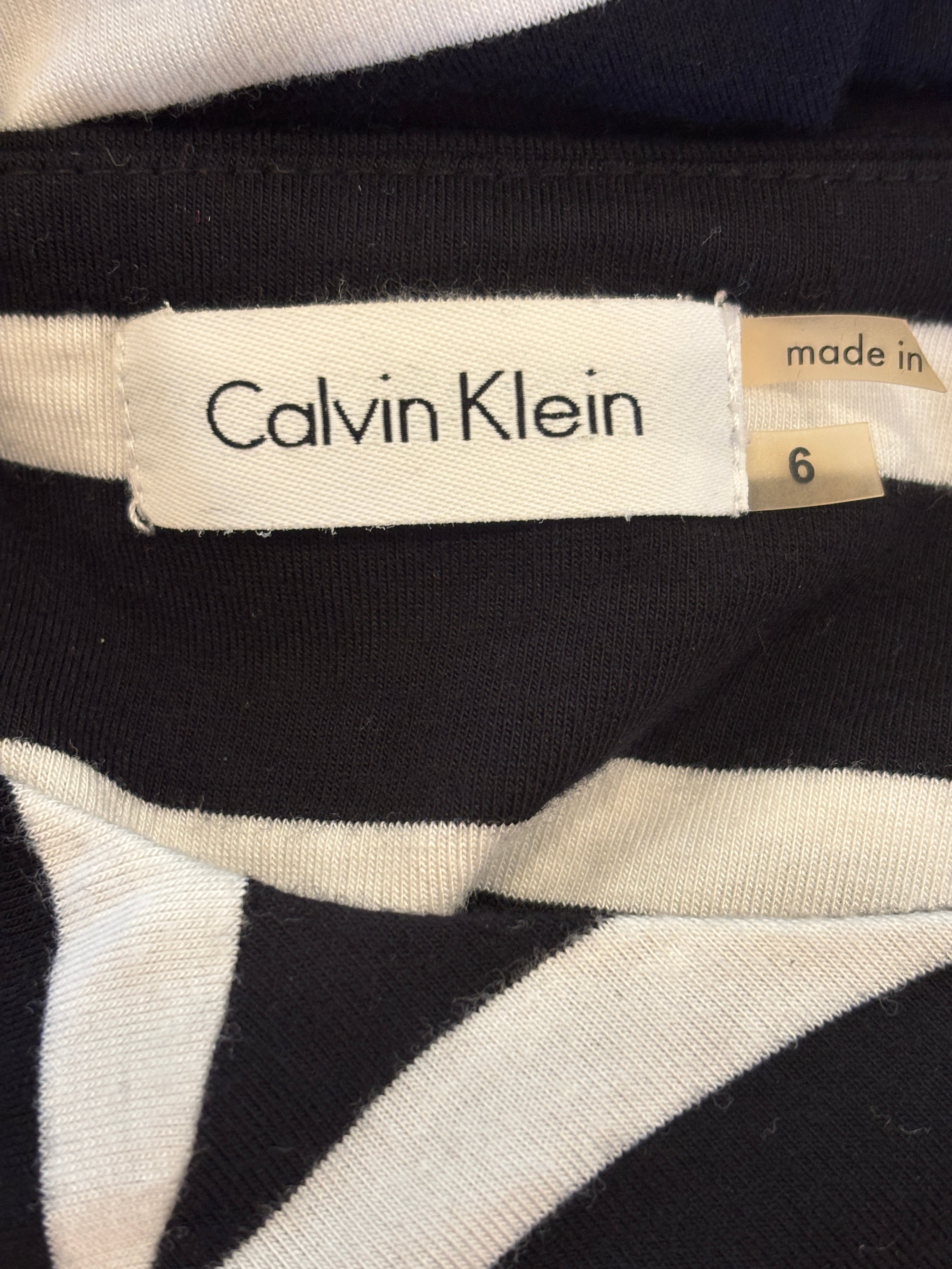 Calvin Klein Black & White Stripe Knit Midi Dress | Boat Neck | Size 6 | Like New