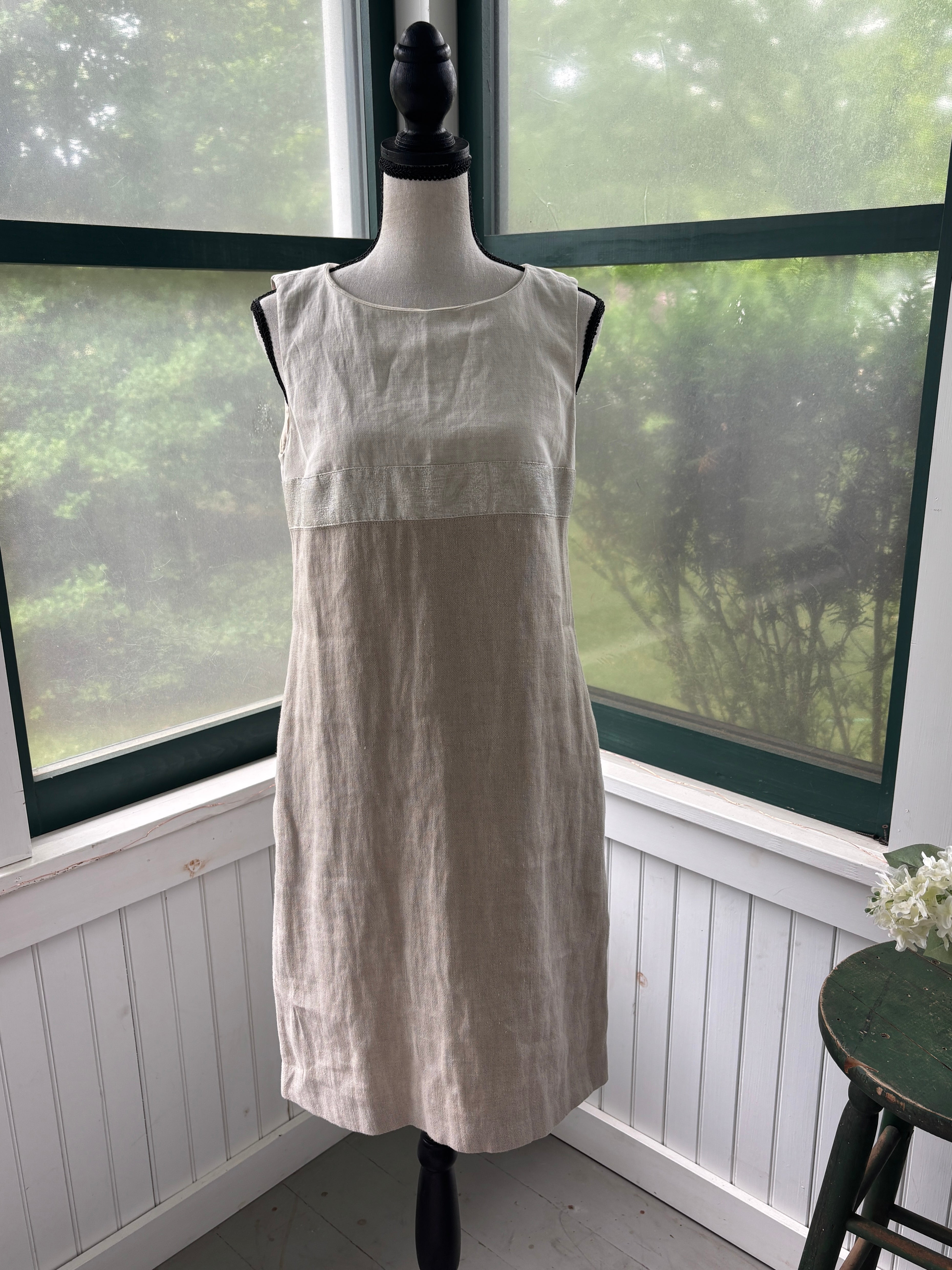 S Max Mara Linen & Cotton Blend Sleeveless Shift Dress | Natural | Size 6 (US) | Like New