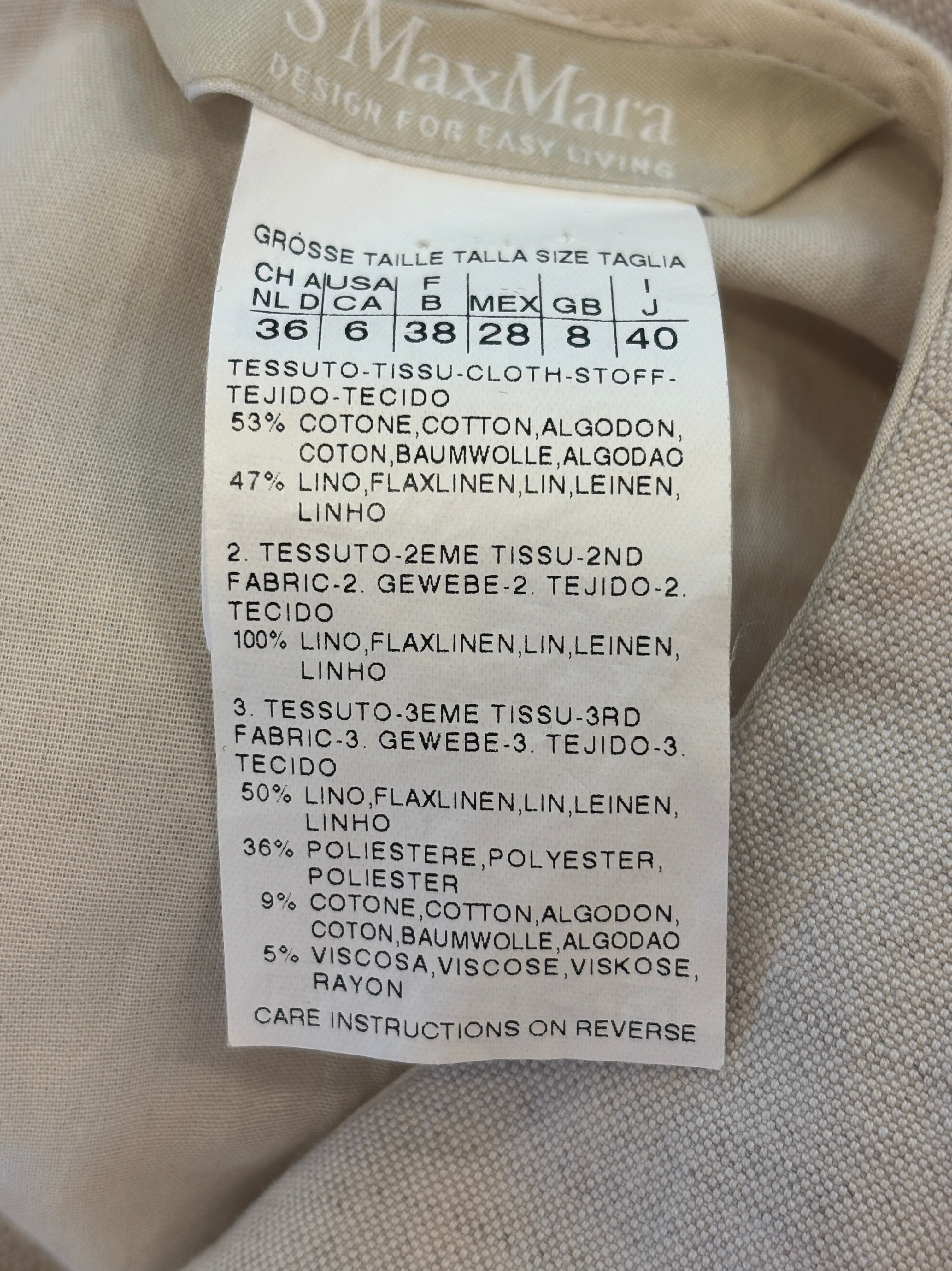 S Max Mara Linen & Cotton Blend Sleeveless Shift Dress | Natural | Size 6 (US) | Like New