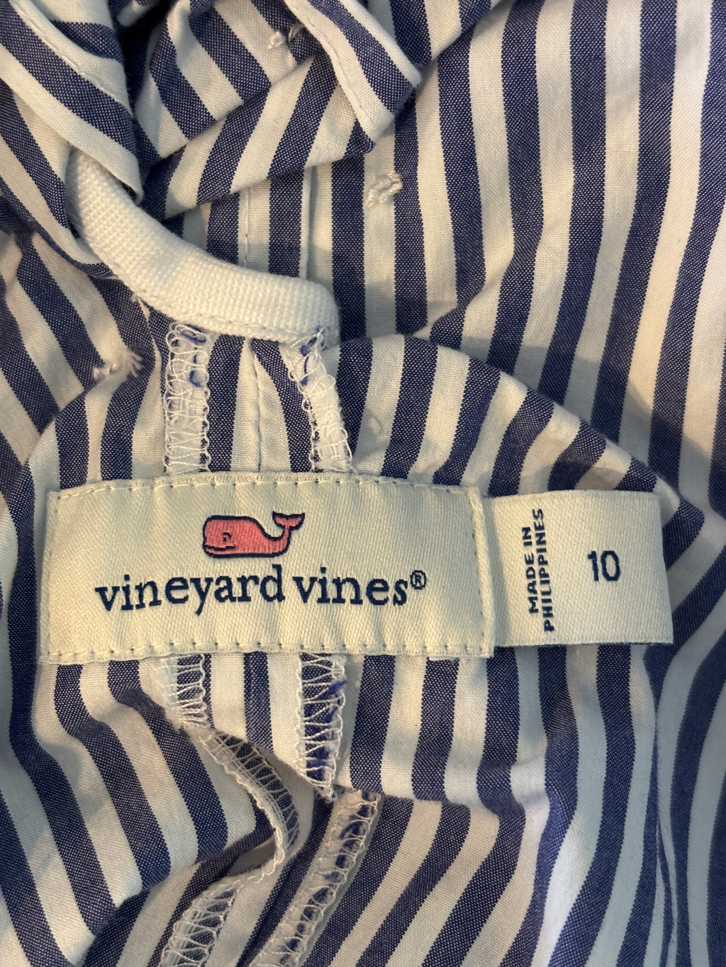 Vineyard Vines Navy & White Stripe Sleeveless Top | Back Bow Ruffle | Size 10 | Like New