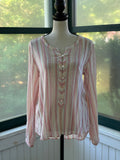 Calypso St. Barth Multi-Stripe Gauze Blouse | Ivory, Pink & Gold | Long Sleeve | Size S | Like New