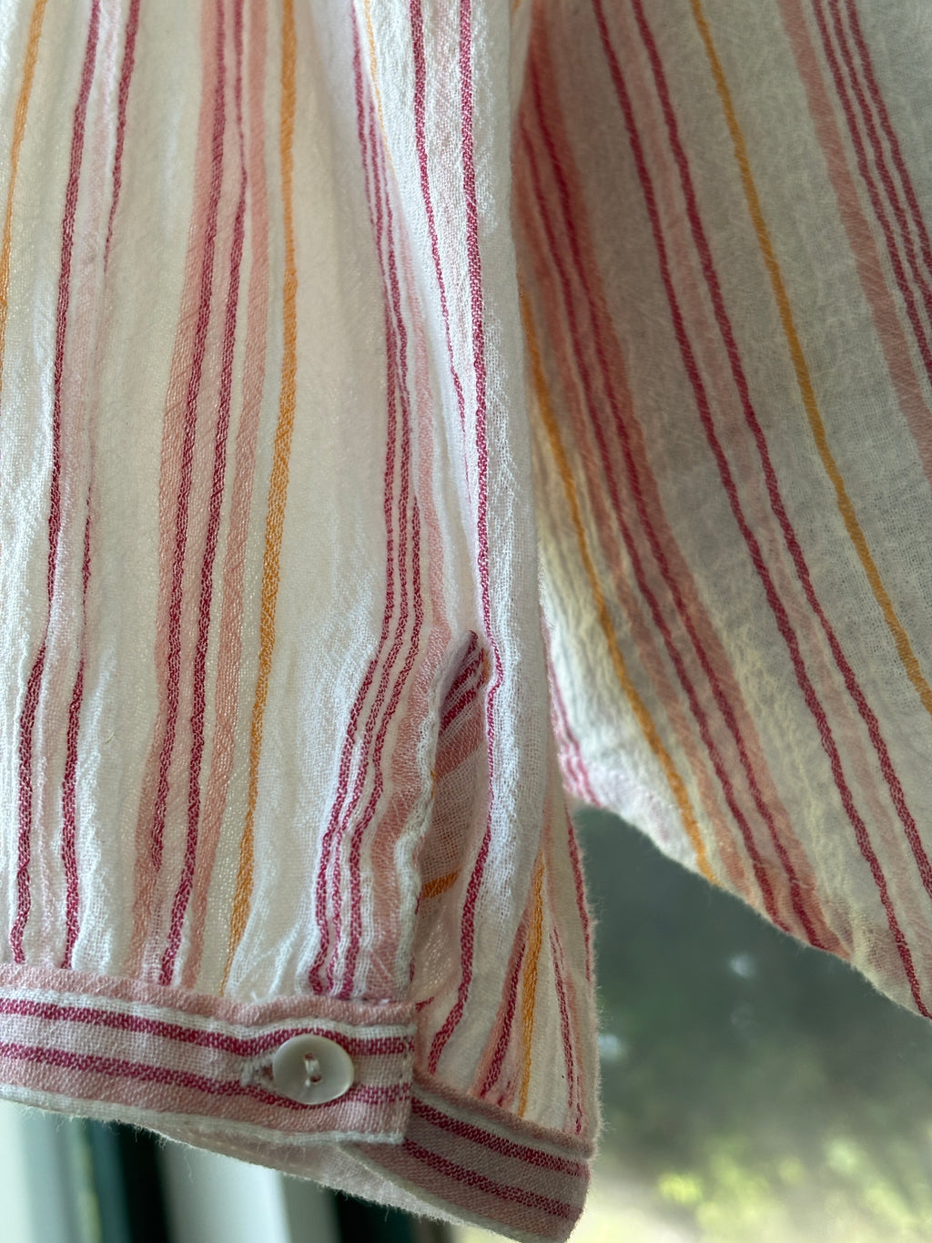 Calypso St. Barth Multi-Stripe Gauze Blouse | Ivory, Pink & Gold | Long Sleeve | Size S | Like New