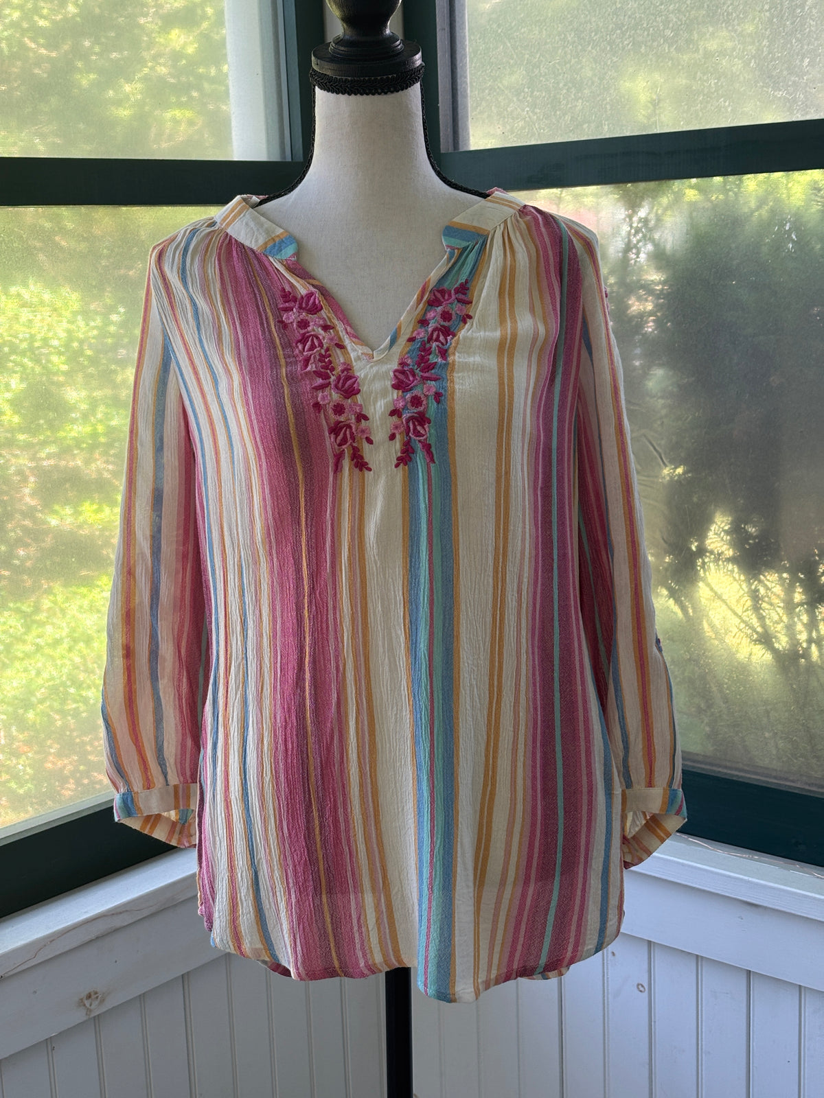 Kut from the Kloth Iona Embroidered Stripe Blouse | Multicolor | Size XS | New with Tags