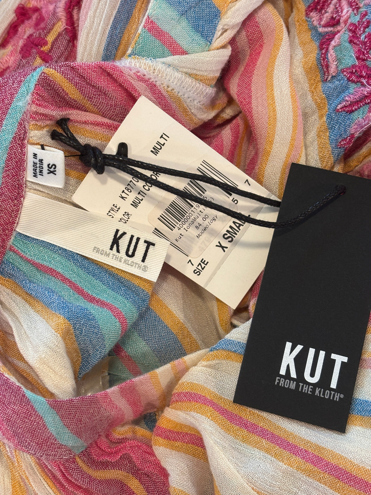 Kut from the Kloth Iona Embroidered Stripe Blouse | Multicolor | Size XS | New with Tags
