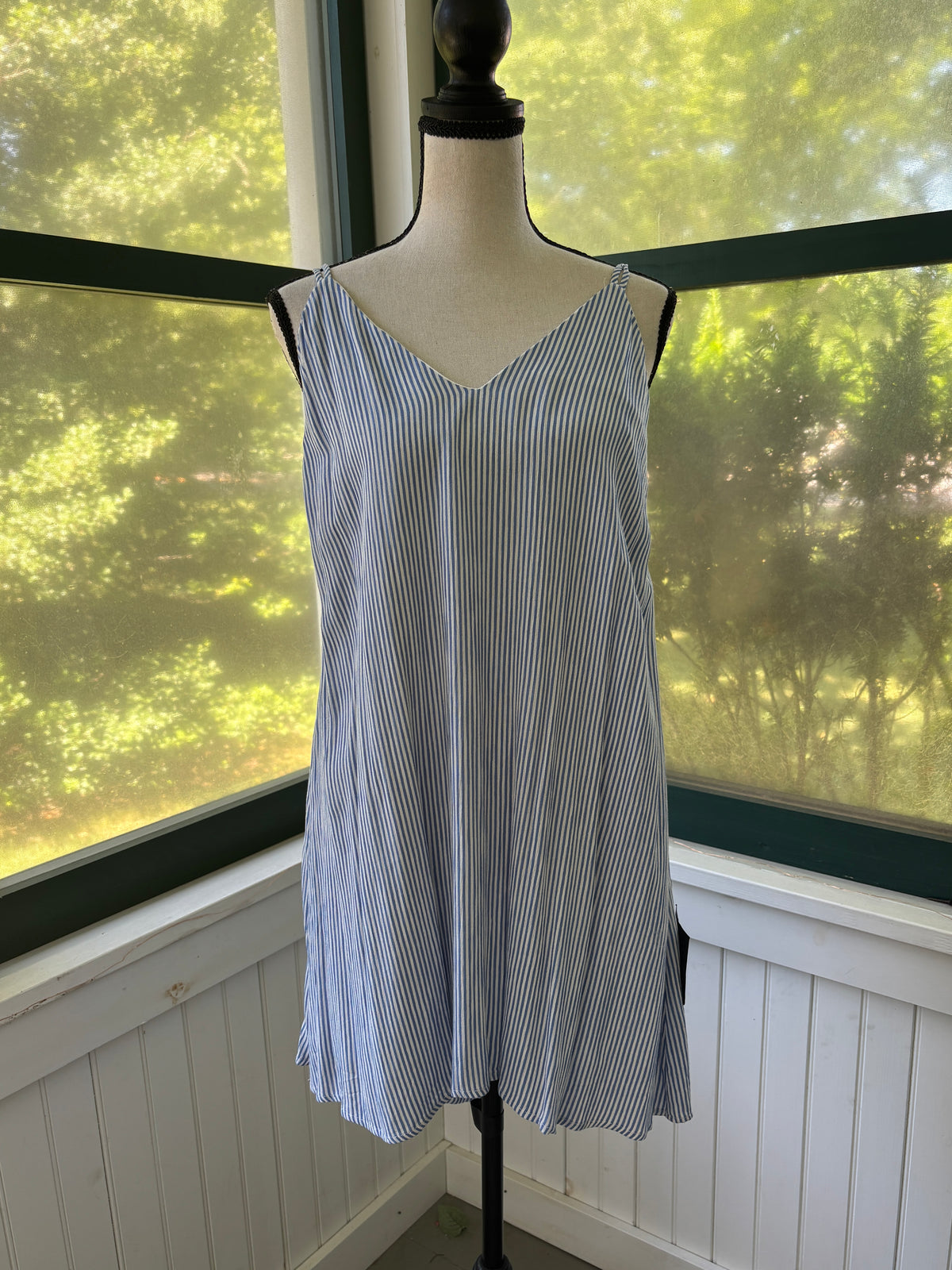 Lulus Blue & White Stripe Swing Mini Dress | Tie Open Back | Size M | New with Tags