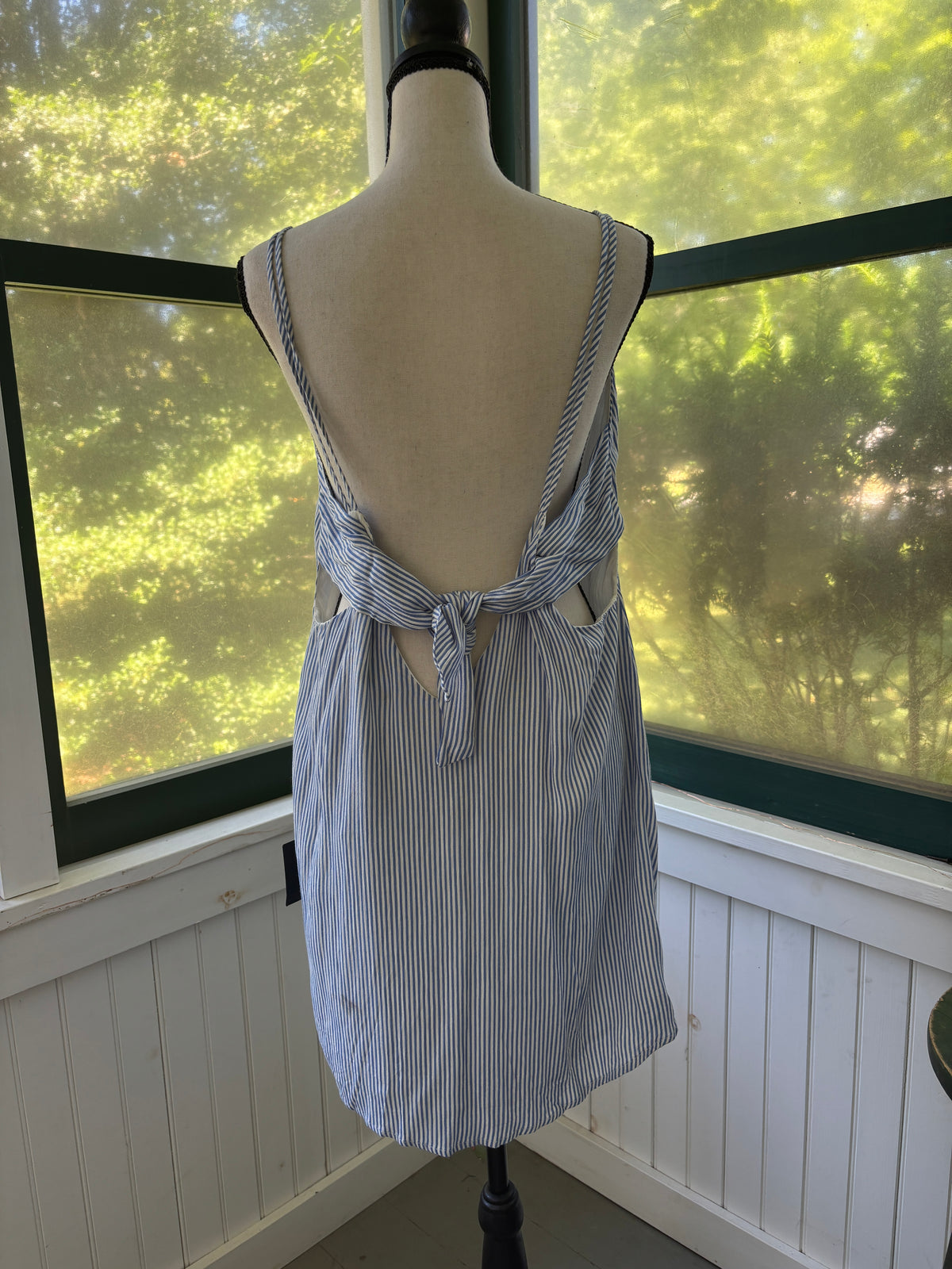 Lulus Blue & White Stripe Swing Mini Dress | Tie Open Back | Size M | New with Tags