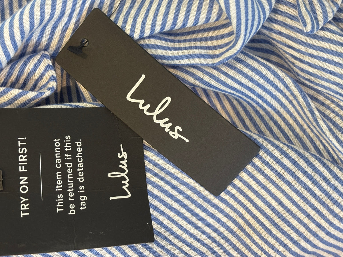 Lulus Blue & White Stripe Swing Mini Dress | Tie Open Back | Size M | New with Tags