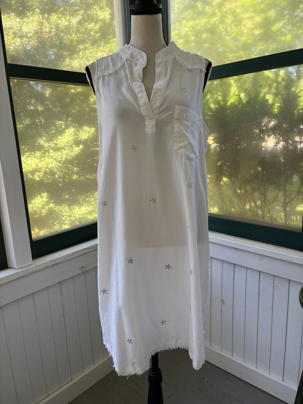 Cloth & Stone Star Embroidered Shirt Dress | White Tencel | Size L | Like New
