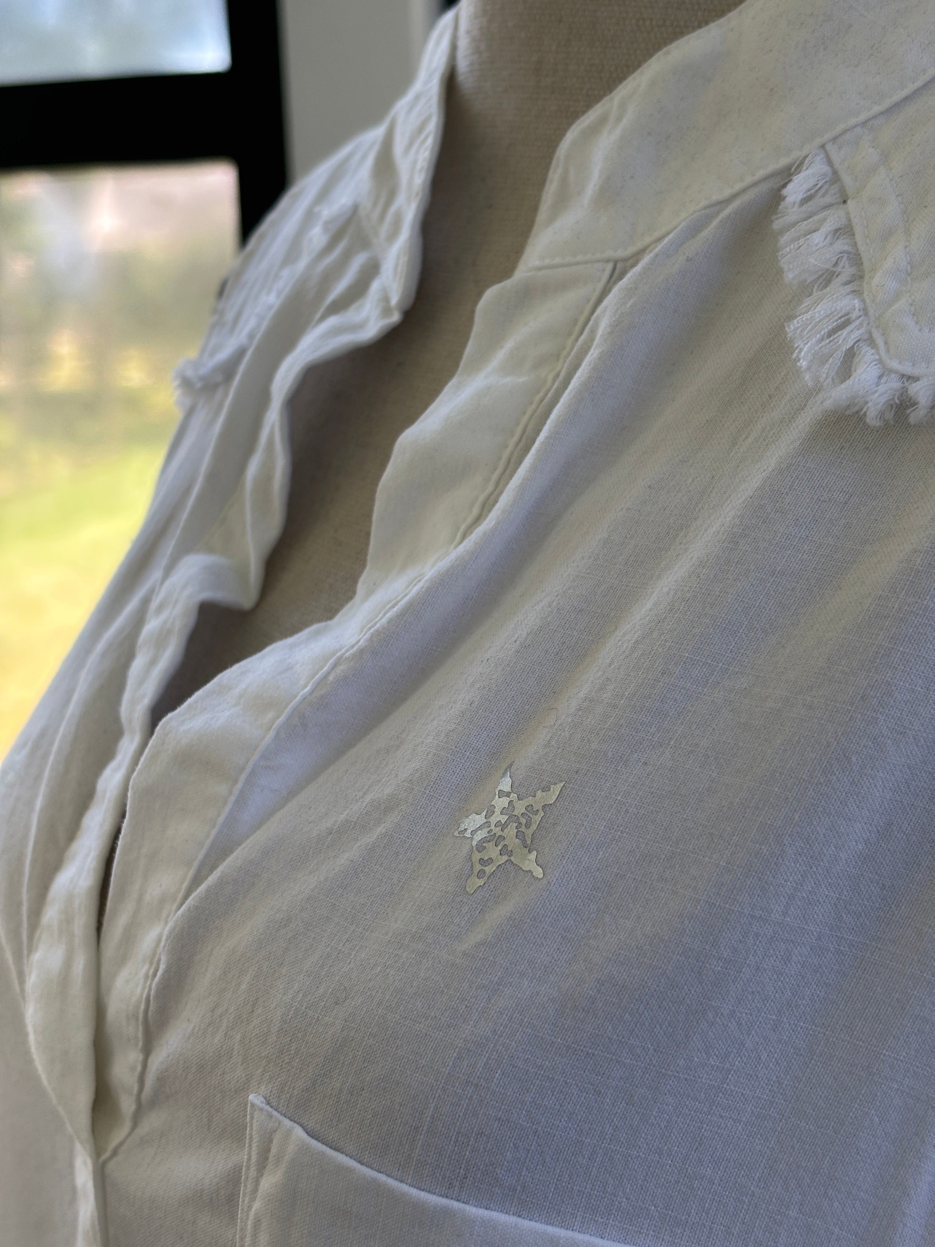 Cloth & Stone Star Embroidered Shirt Dress | White Tencel | Size L | Like New