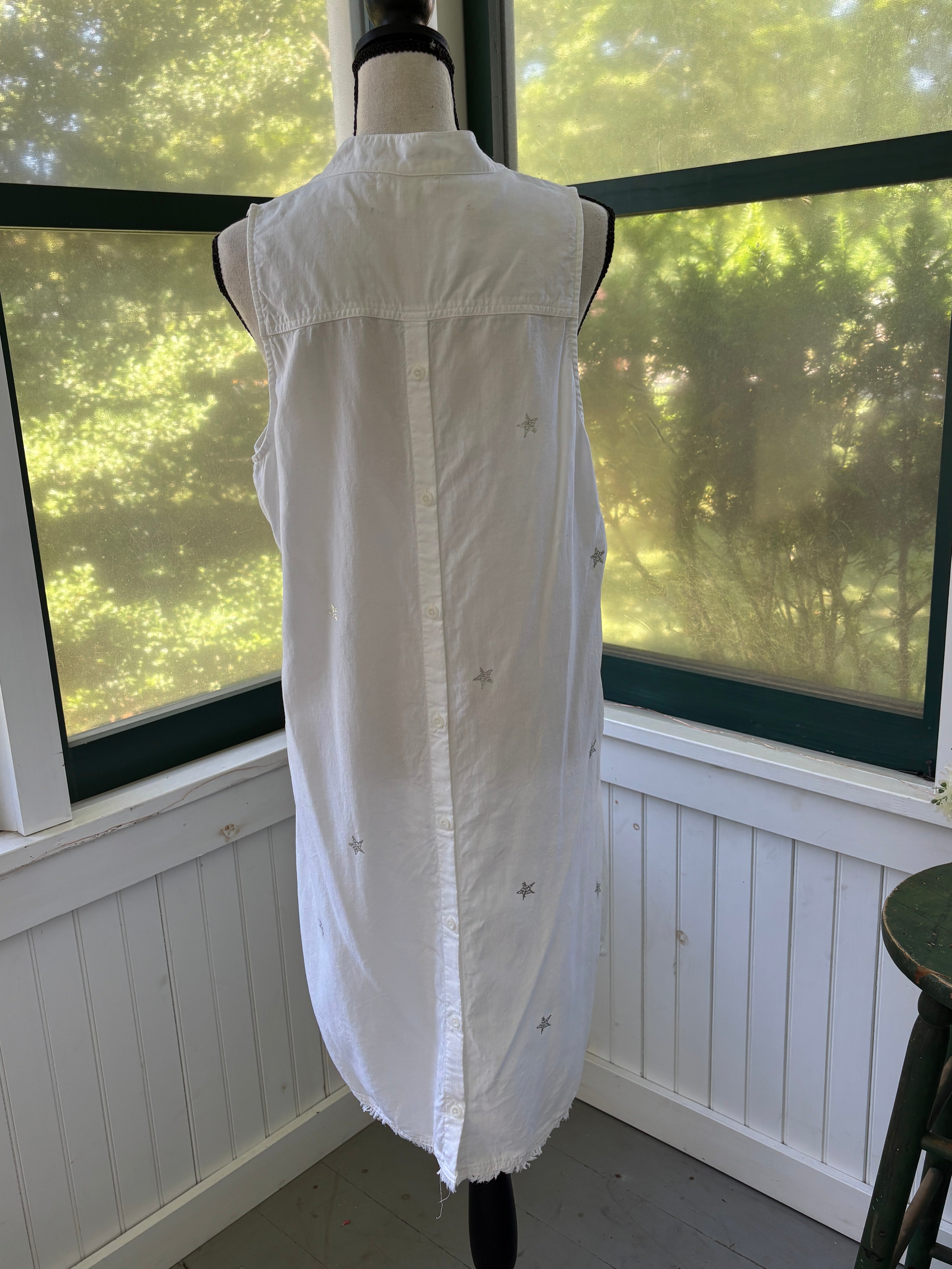 Cloth & Stone Star Embroidered Shirt Dress | White Tencel | Size L | Like New