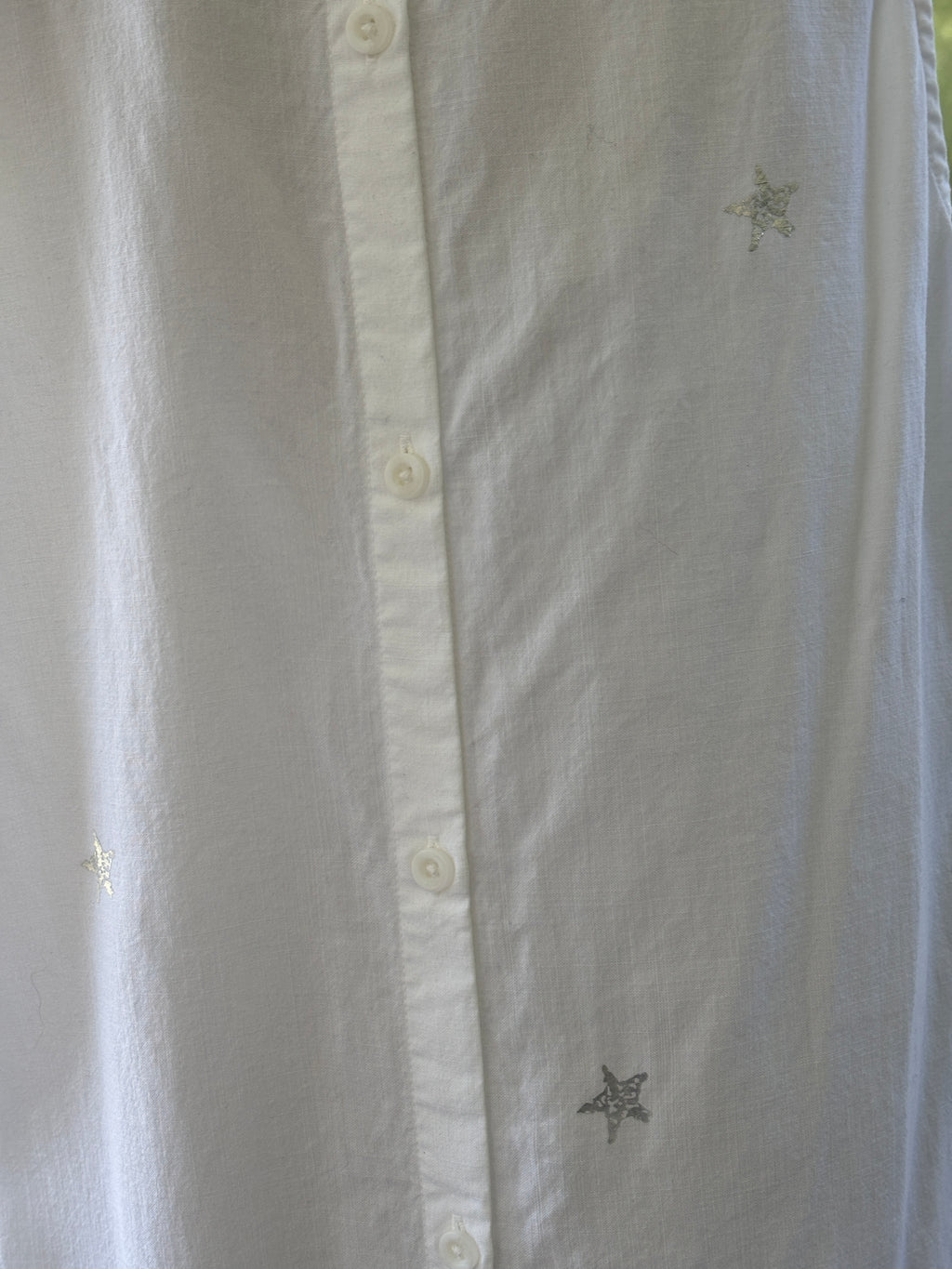 Cloth & Stone Star Embroidered Shirt Dress | White Tencel | Size L | Like New