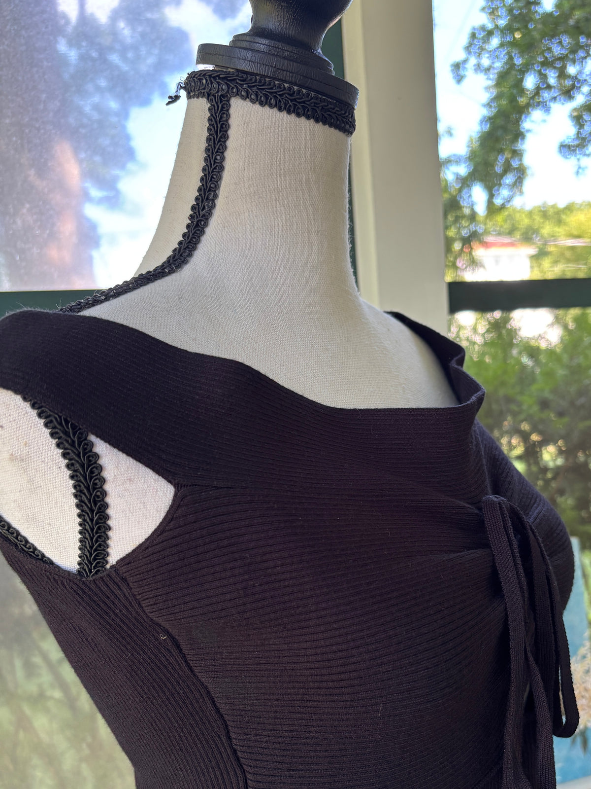 Express Body Contour Ribbed Midi Dress | Black | Tie-Front Cutout | Size M | New with Tags