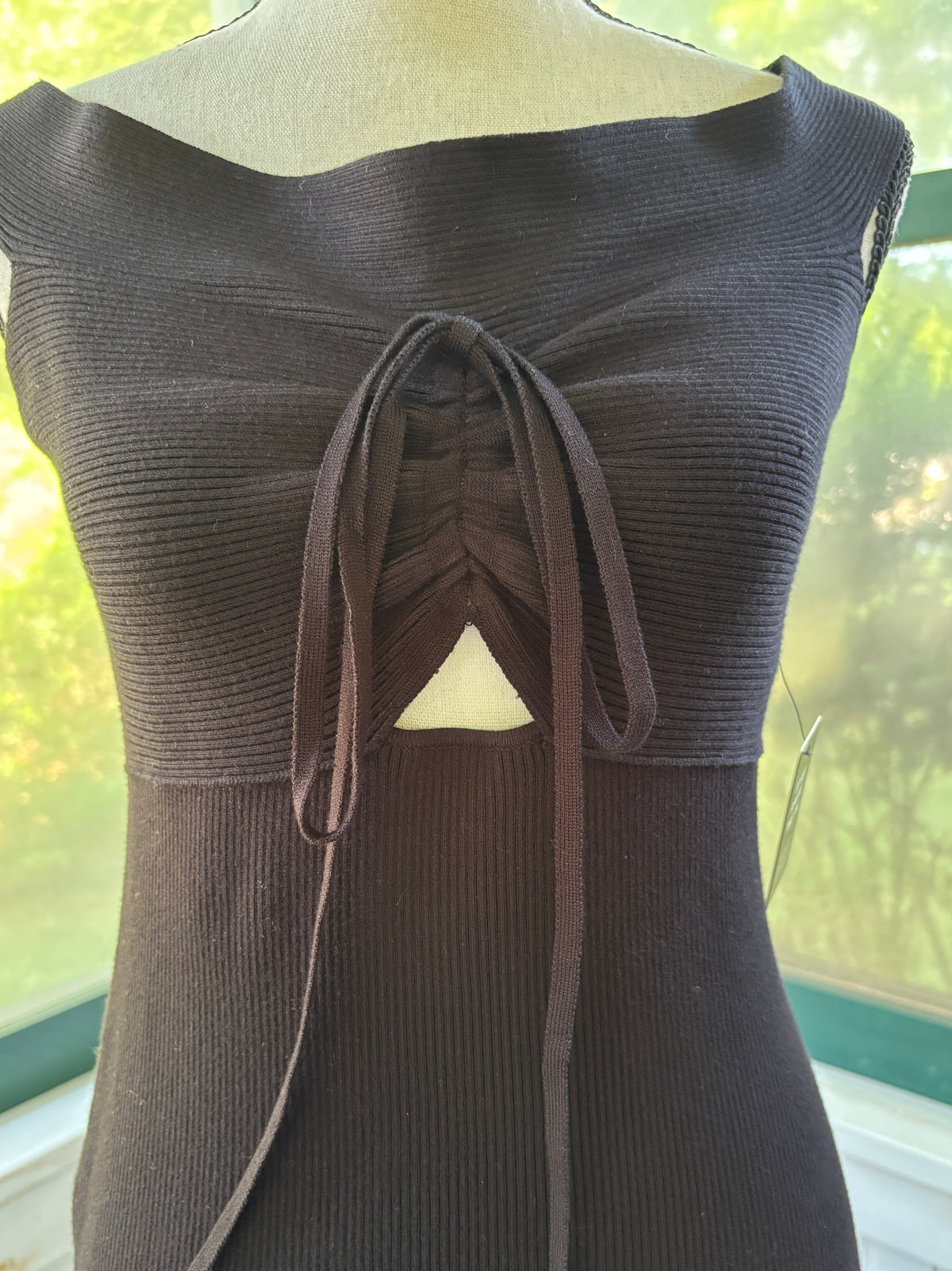 Express Body Contour Ribbed Midi Dress | Black | Tie-Front Cutout | Size M | New with Tags