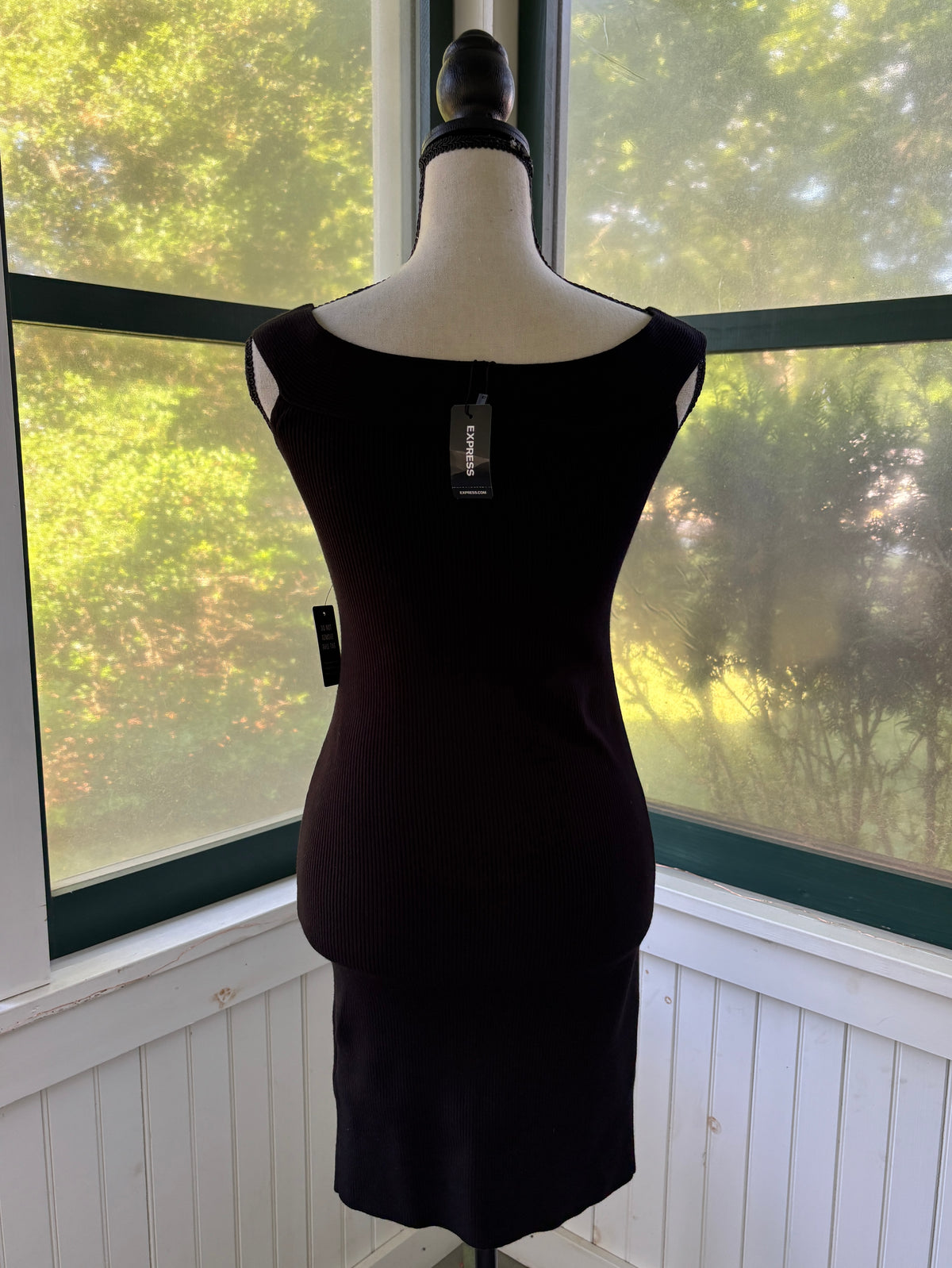 Express Body Contour Ribbed Midi Dress | Black | Tie-Front Cutout | Size M | New with Tags