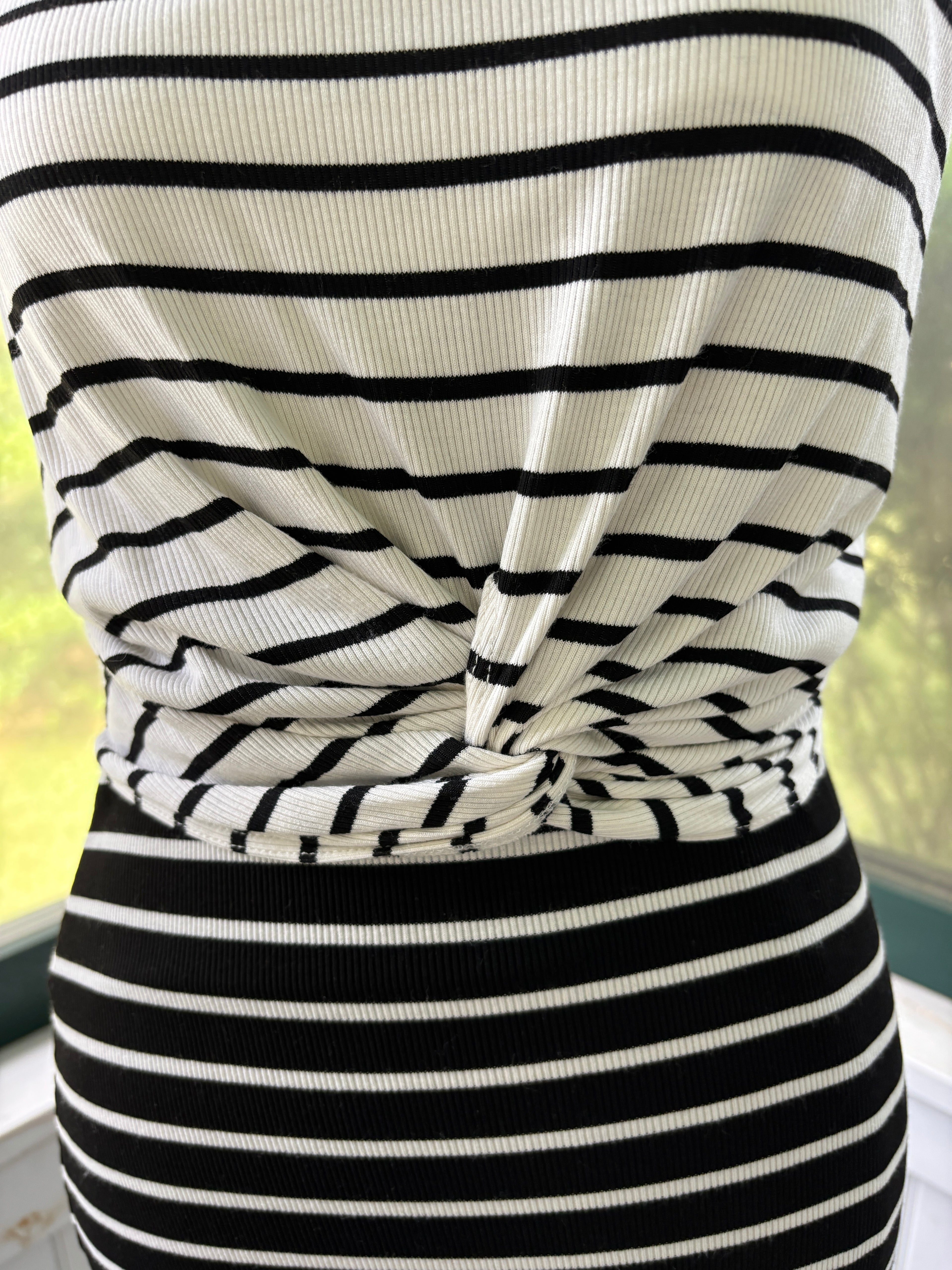 Bailey/44 Black & White Stripe Twist-Knot Midi Dress | Size M | Like New