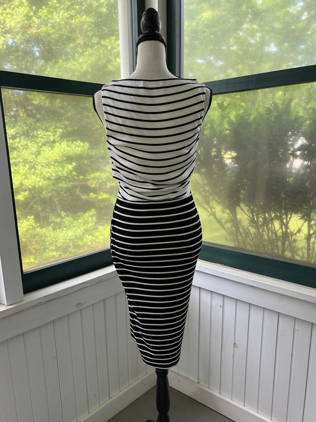 Bailey/44 Black & White Stripe Twist-Knot Midi Dress | Size M | Like New