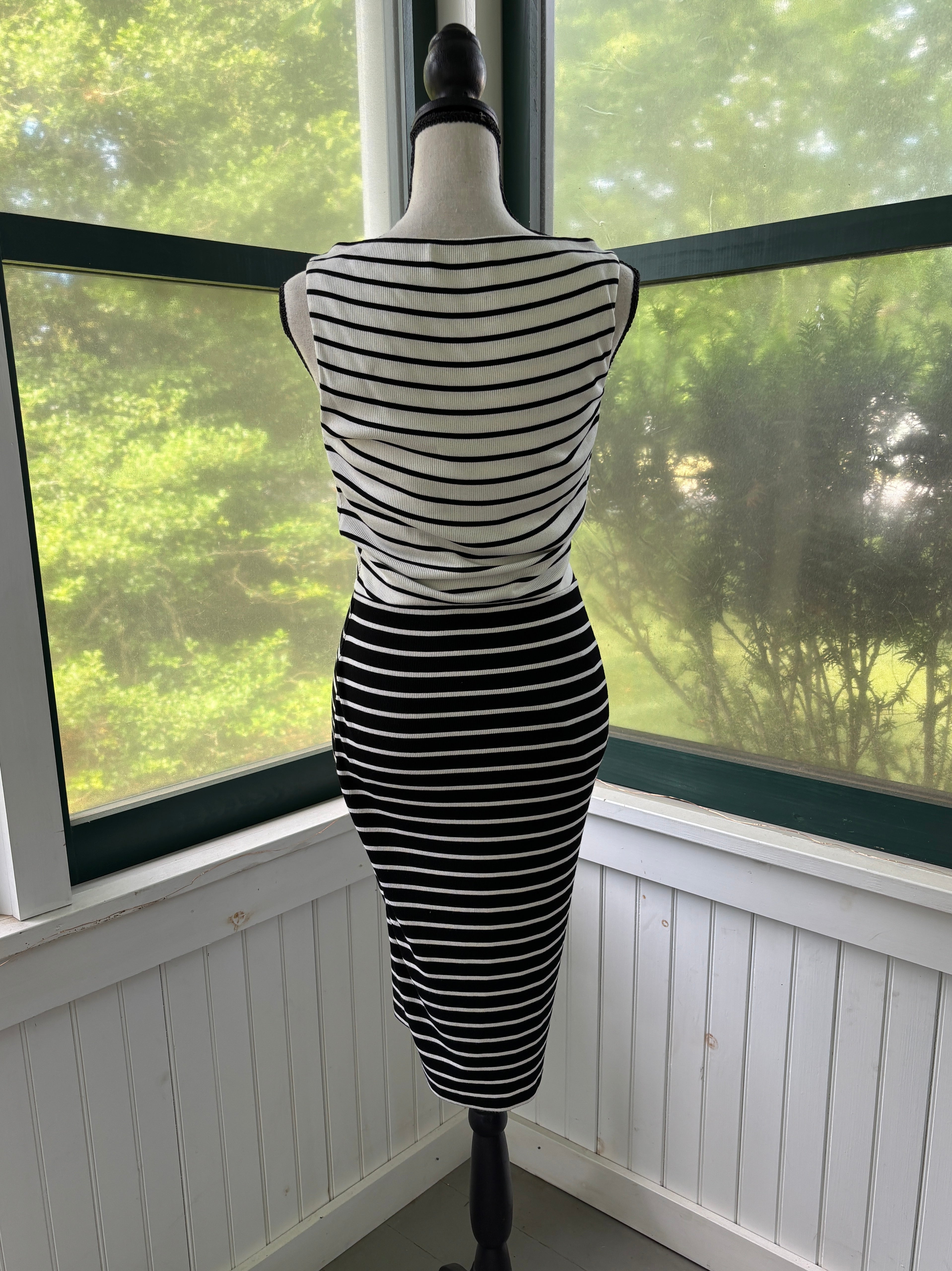 Bailey/44 Black & White Stripe Twist-Knot Midi Dress | Size M | Like New