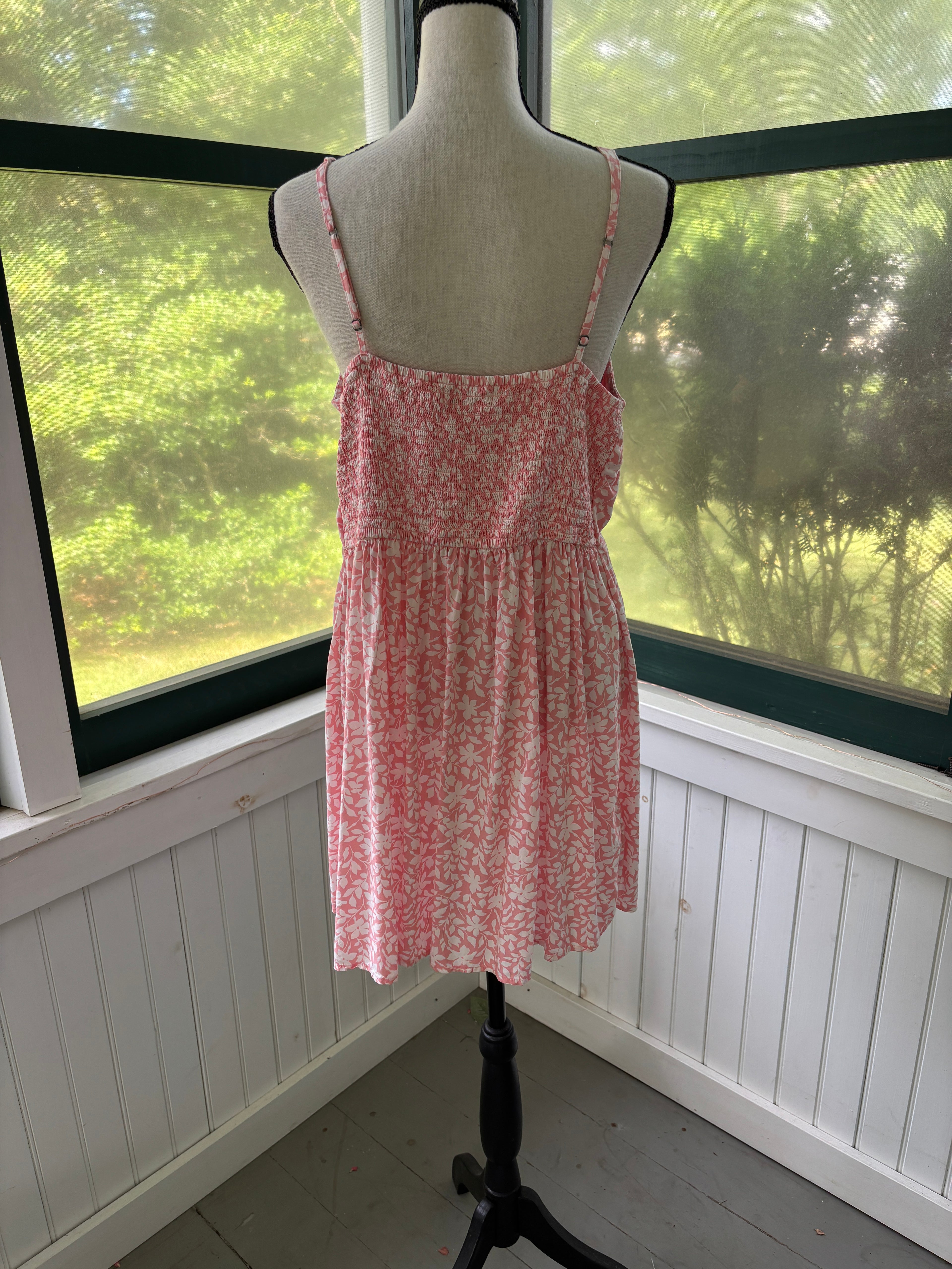 Abercrombie & Fitch Floral Mini Dress | Coral Pink | Smocked Back | Size XL | Like New