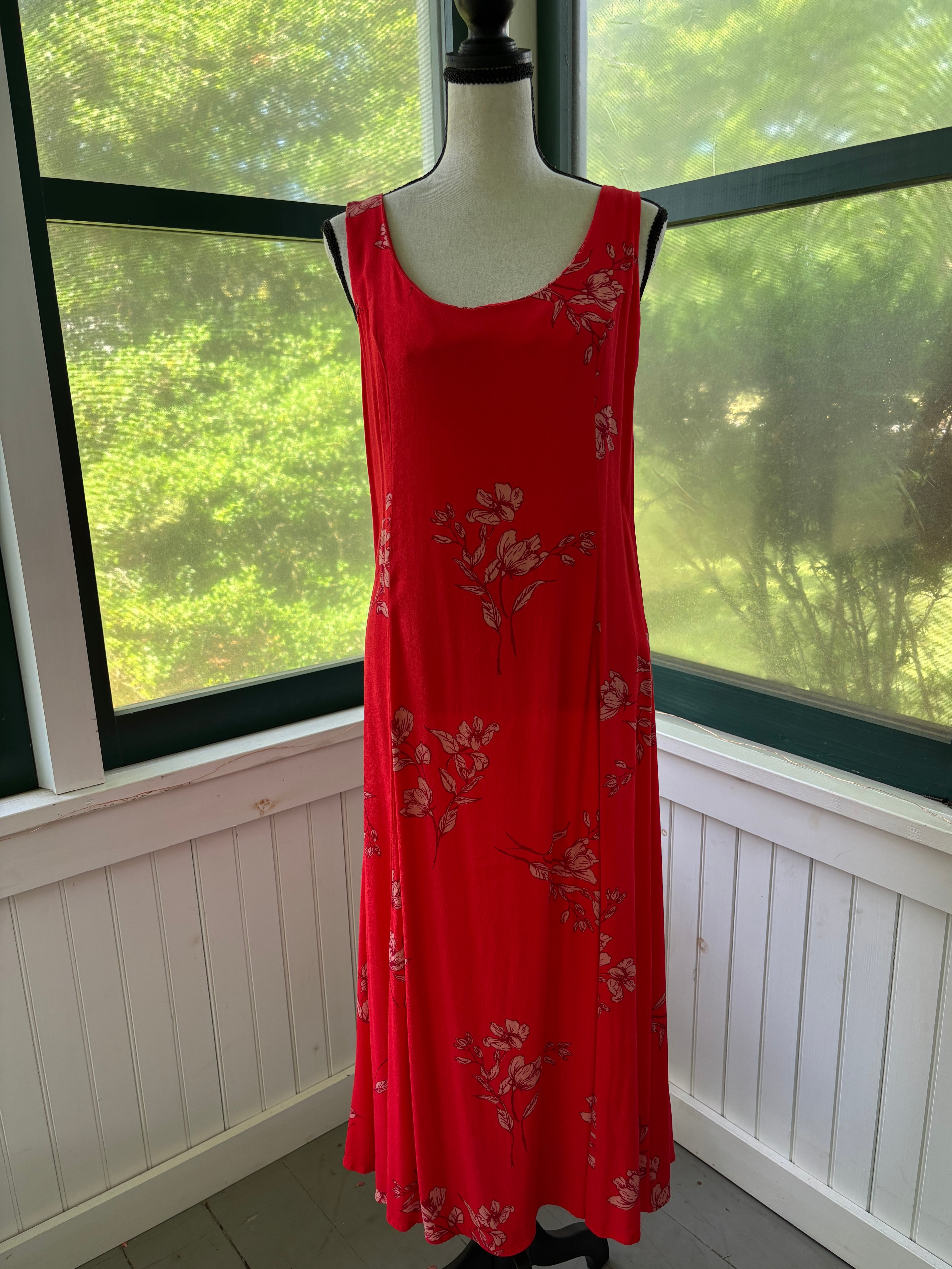 Dress Forum Los Angeles Maxi Dress | Red Floral Tie-Back | Size L | Like New