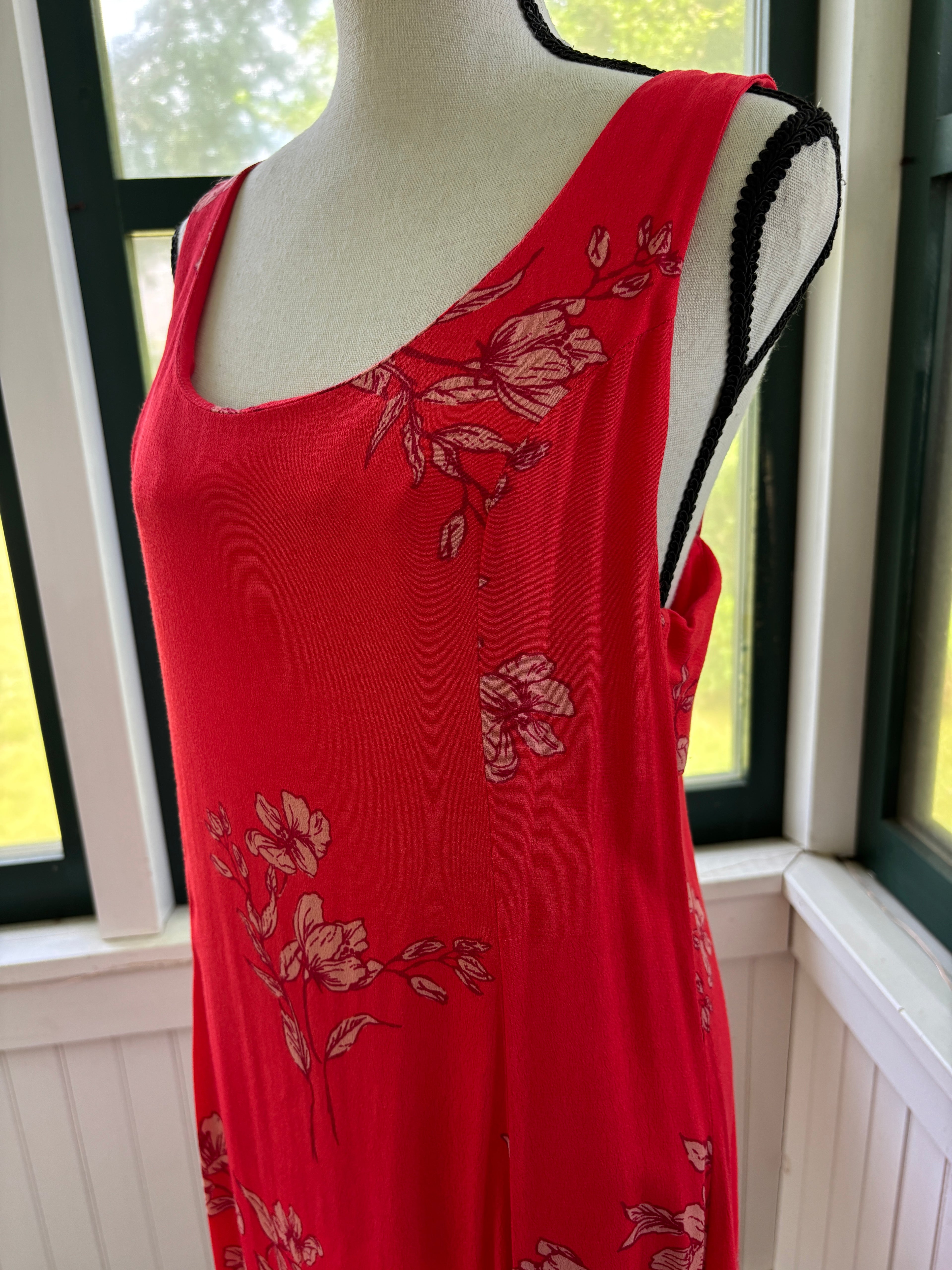 Dress Forum Los Angeles Maxi Dress | Red Floral Tie-Back | Size L | Like New