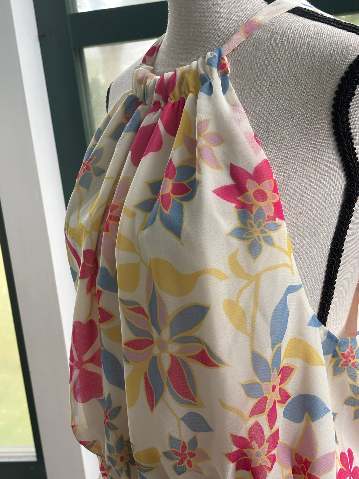 ModCloth Halter Maxi Dress | Cream Floral Green Border Print | Size XL | New with Tags