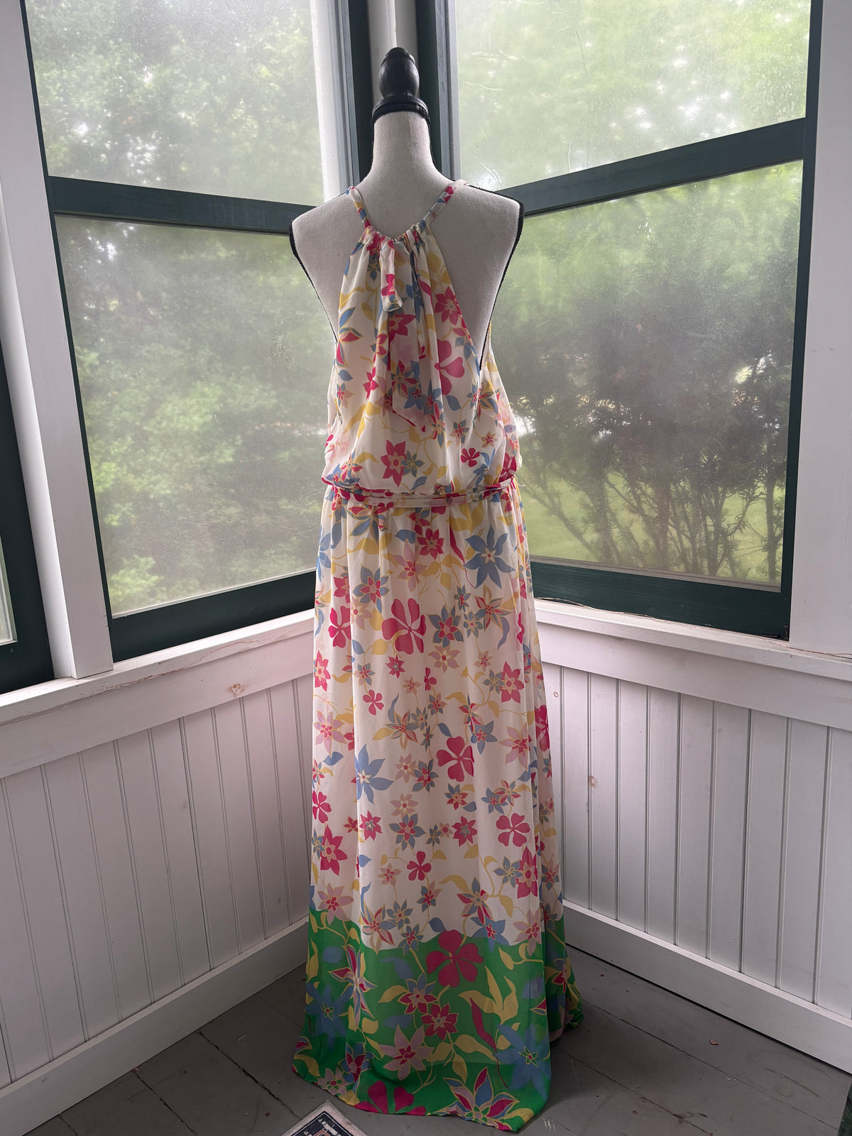 ModCloth Halter Maxi Dress | Cream Floral Green Border Print | Size XL | New with Tags