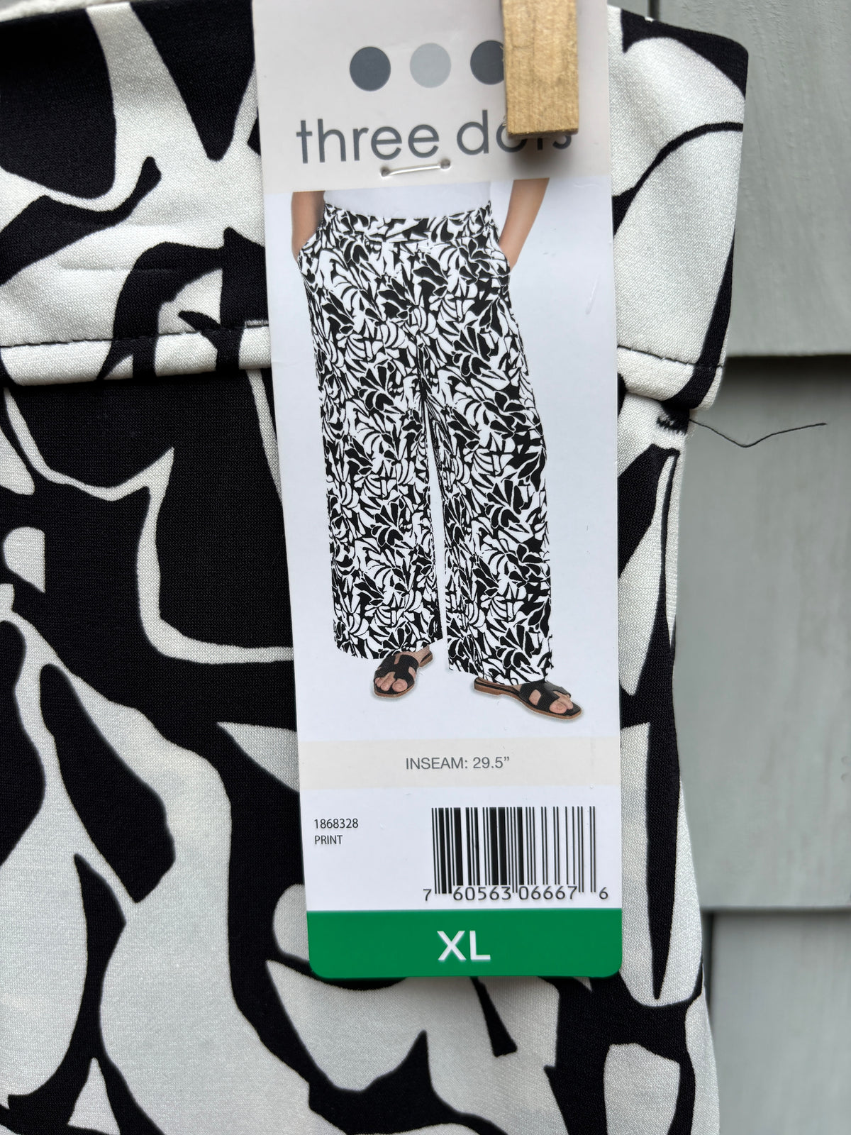 Three Dots Wide-Leg Pull-On Pants | Black & White Leaf Print | Size XL | New with Tags
